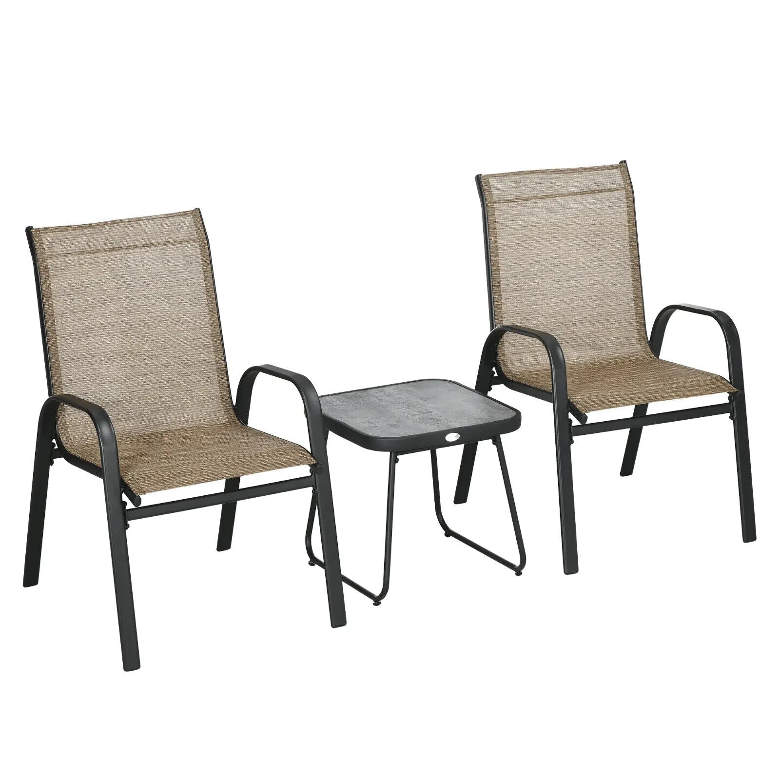 3 Piece Outdoor Bistro Set Stackable Patio Chair with Mesh Fabric & Coffee Table - Home and Garden Furniture Shop - #rustic - furniture#