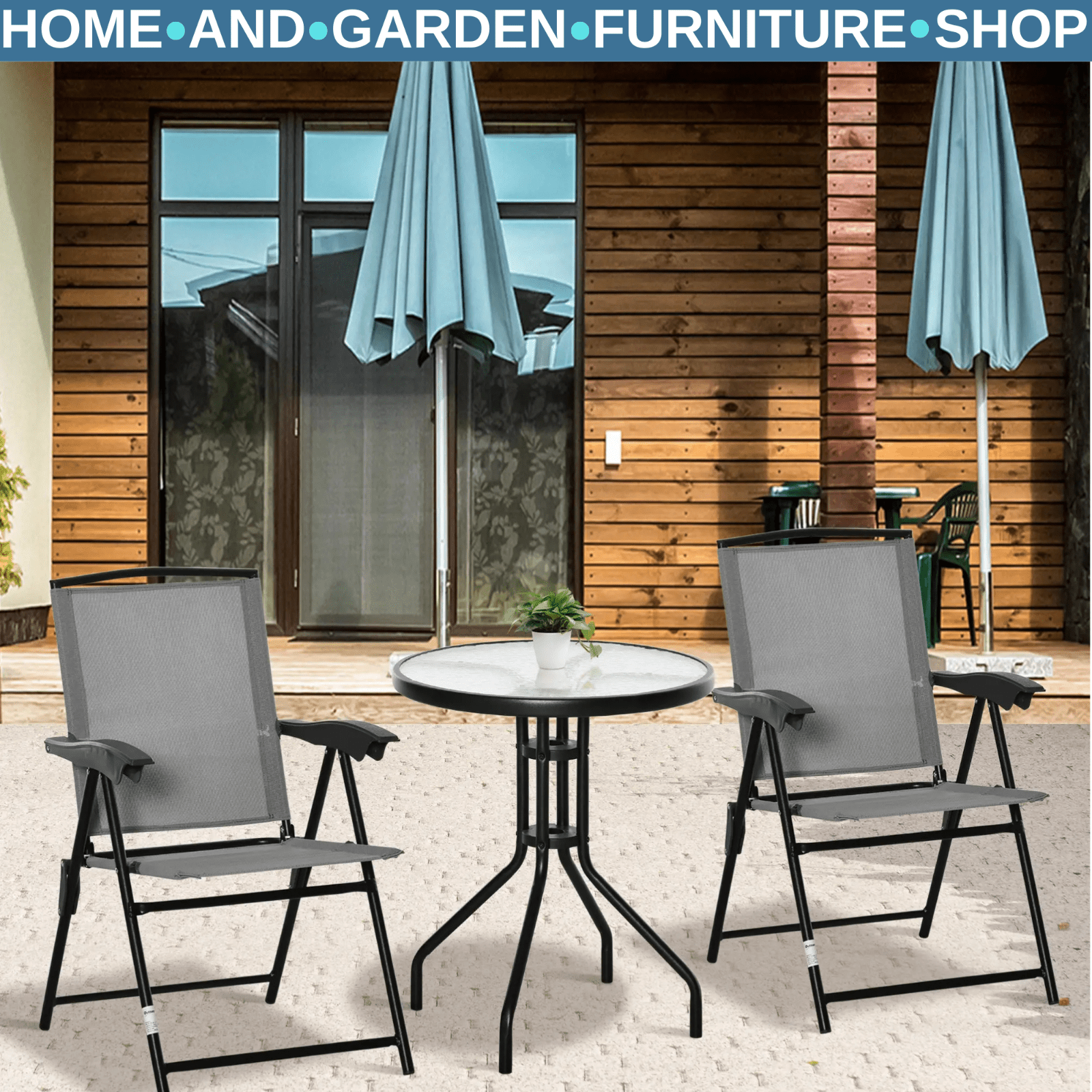 3 Piece Outdoor Bistro Set with Folding Adjustable Chairs and Glass Coffee Table - Home and Garden Furniture Shop - rustic - furniture
