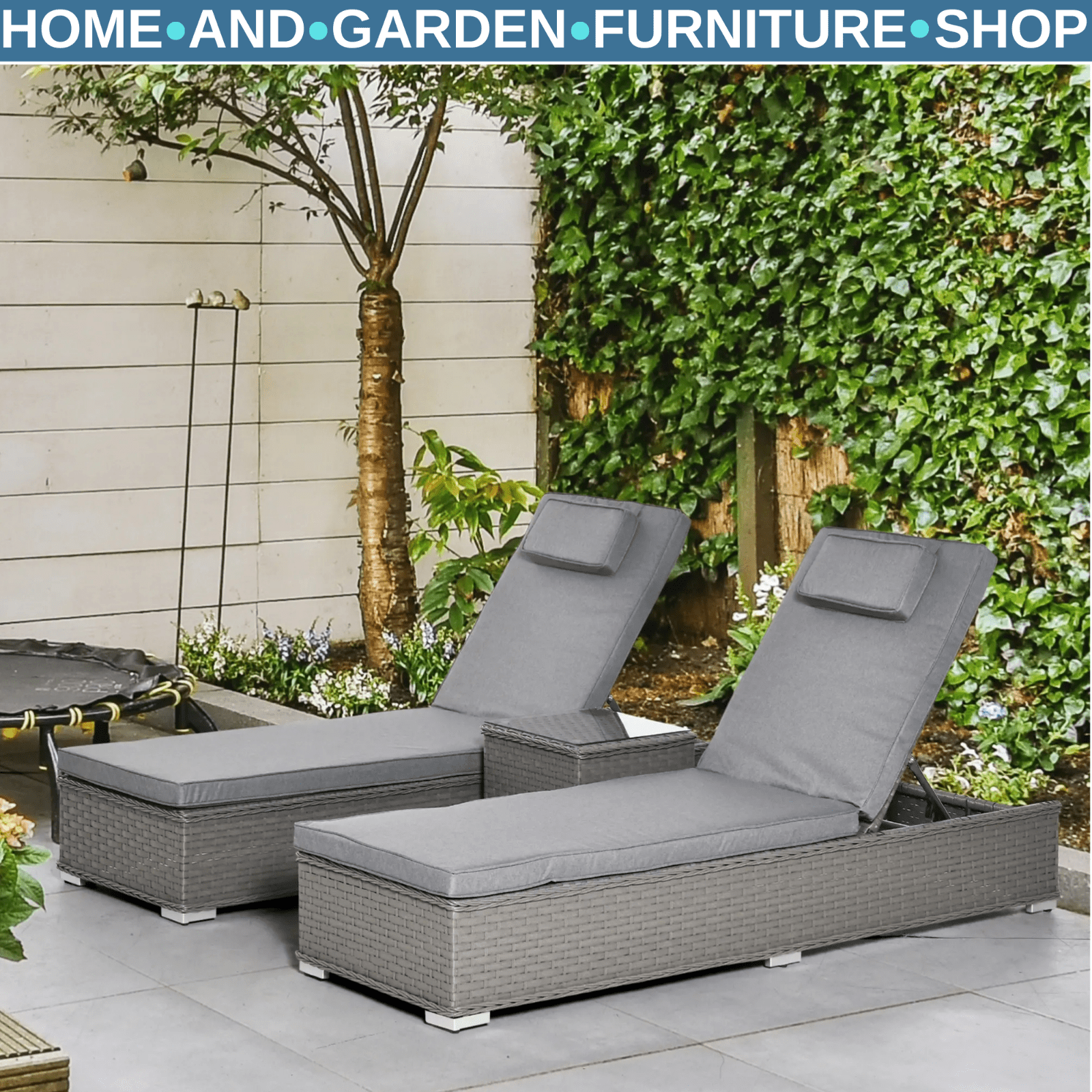 3 Piece Outdoor Rattan Lounger and Table Set Garden Conversation Patio Furniture - Home and Garden Furniture Shop - #rustic - furniture#