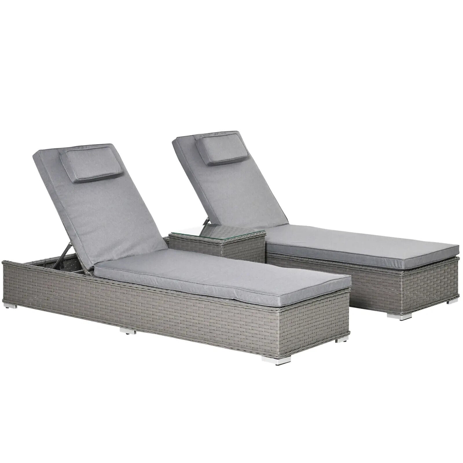 3 Piece Outdoor Rattan Lounger and Table Set Garden Conversation Patio Furniture - Home and Garden Furniture Shop - #rustic - furniture#
