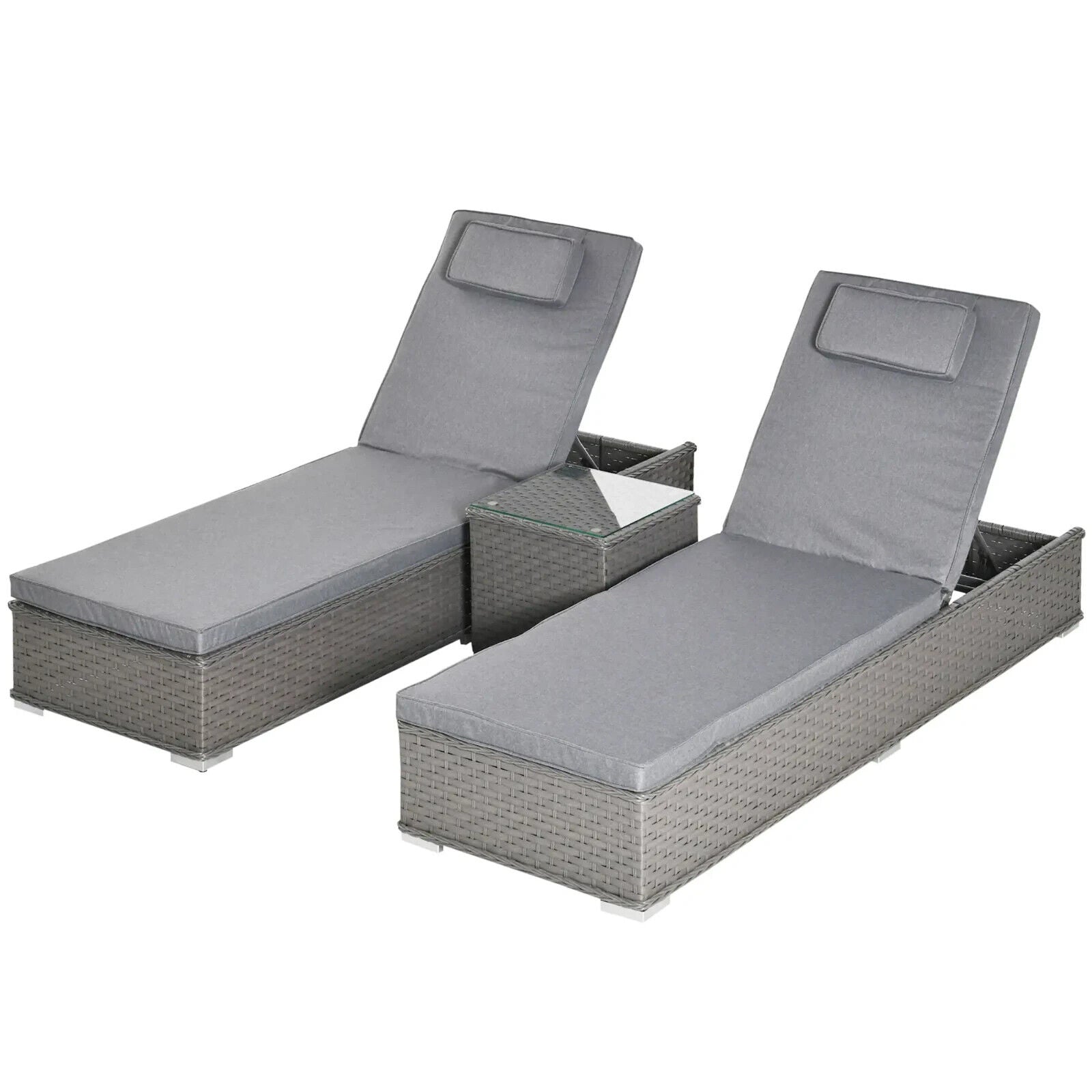 3 Piece Outdoor Rattan Lounger and Table Set Garden Conversation Patio Furniture - Home and Garden Furniture Shop - #rustic - furniture#