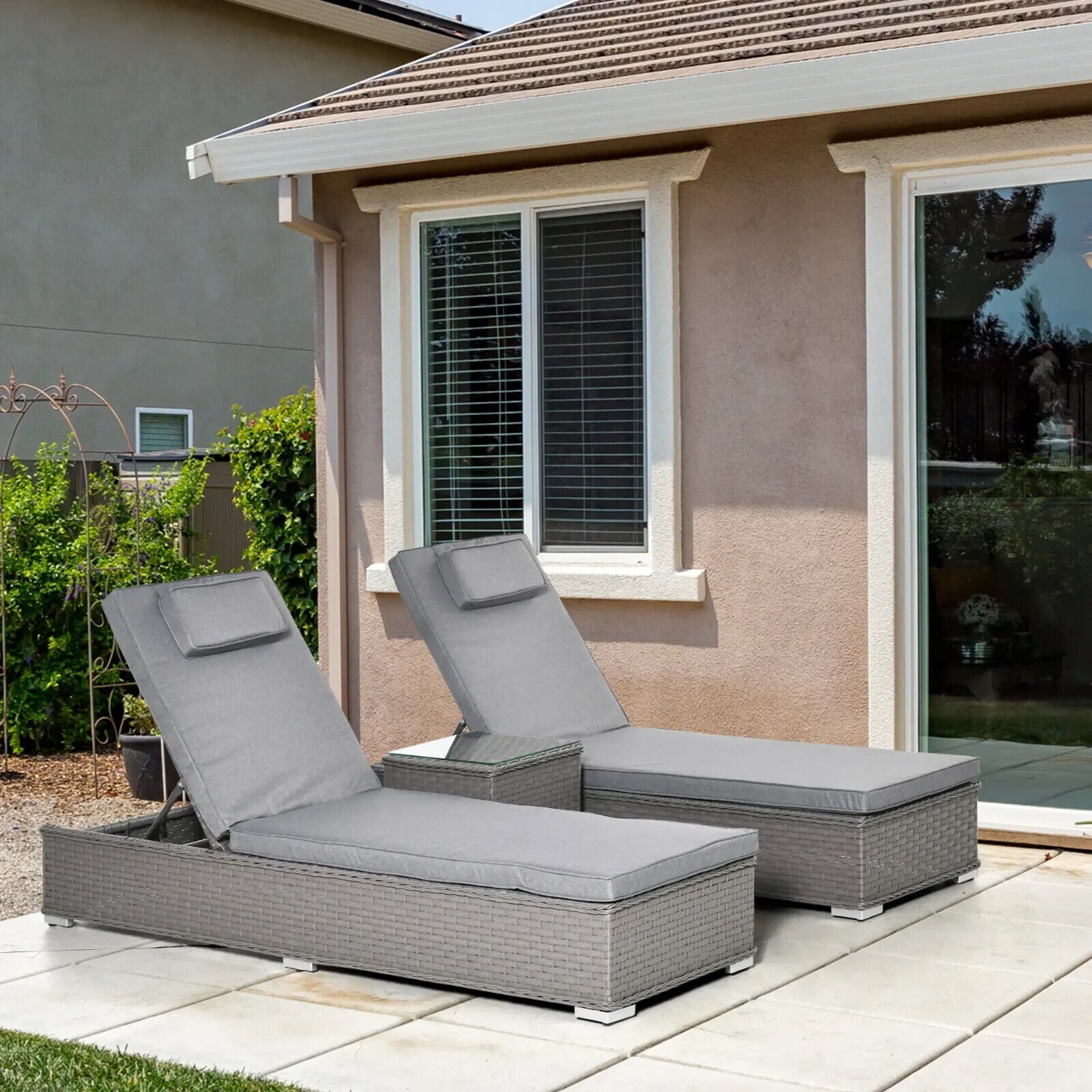 3 Piece Outdoor Rattan Lounger and Table Set Garden Conversation Patio Furniture - Home and Garden Furniture Shop - #rustic - furniture#