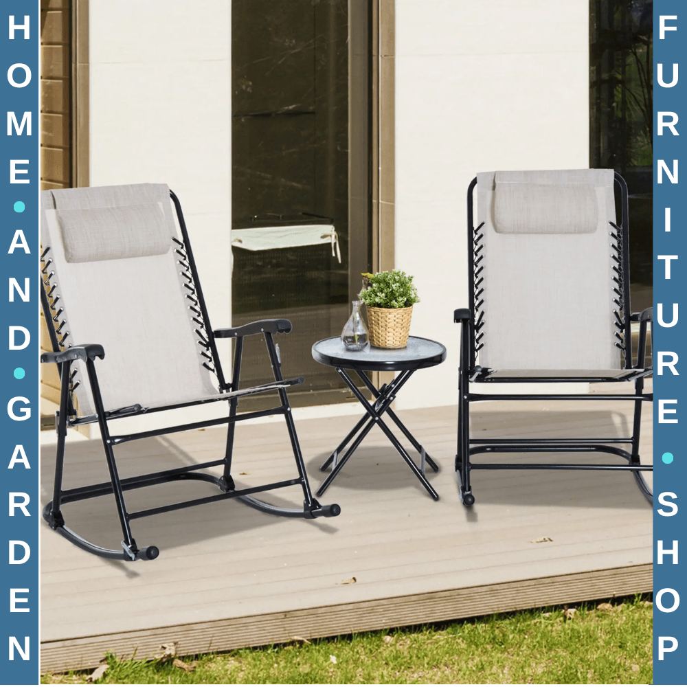 3 - Piece Outdoor Rocking Bistro Set with 2 Folding Chairs & Tempered Glass Table - Home and Garden Furniture Shop - #rustic - furniture#