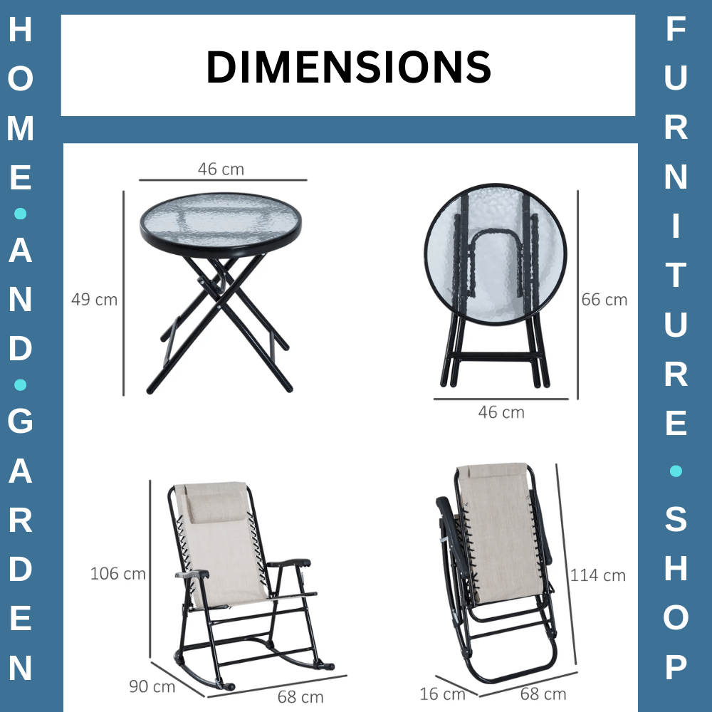3 - Piece Outdoor Rocking Bistro Set with 2 Folding Chairs & Tempered Glass Table - Home and Garden Furniture Shop - #rustic - furniture#