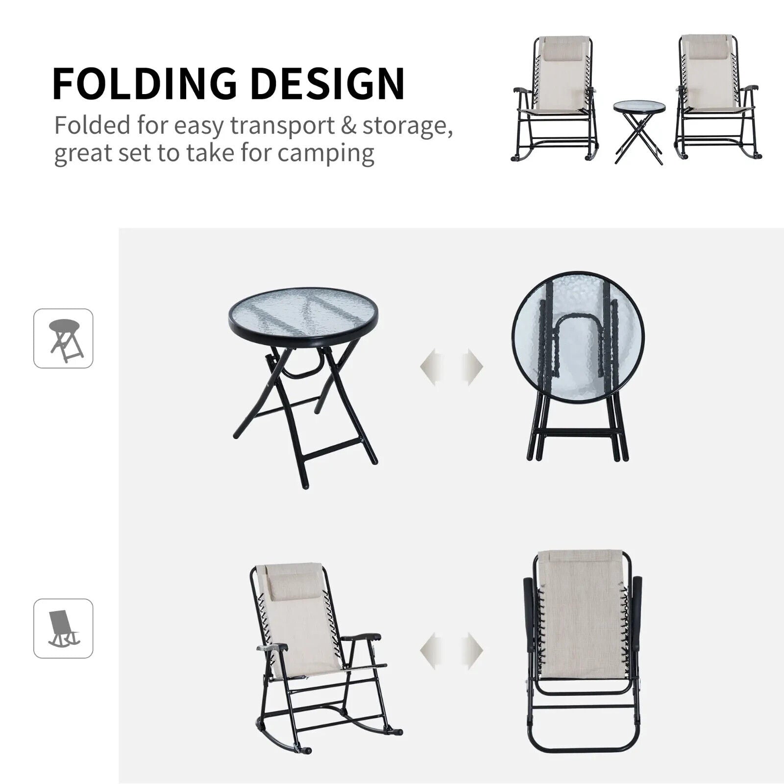 3 - Piece Outdoor Rocking Bistro Set with 2 Folding Chairs & Tempered Glass Table - Home and Garden Furniture Shop - #rustic - furniture#
