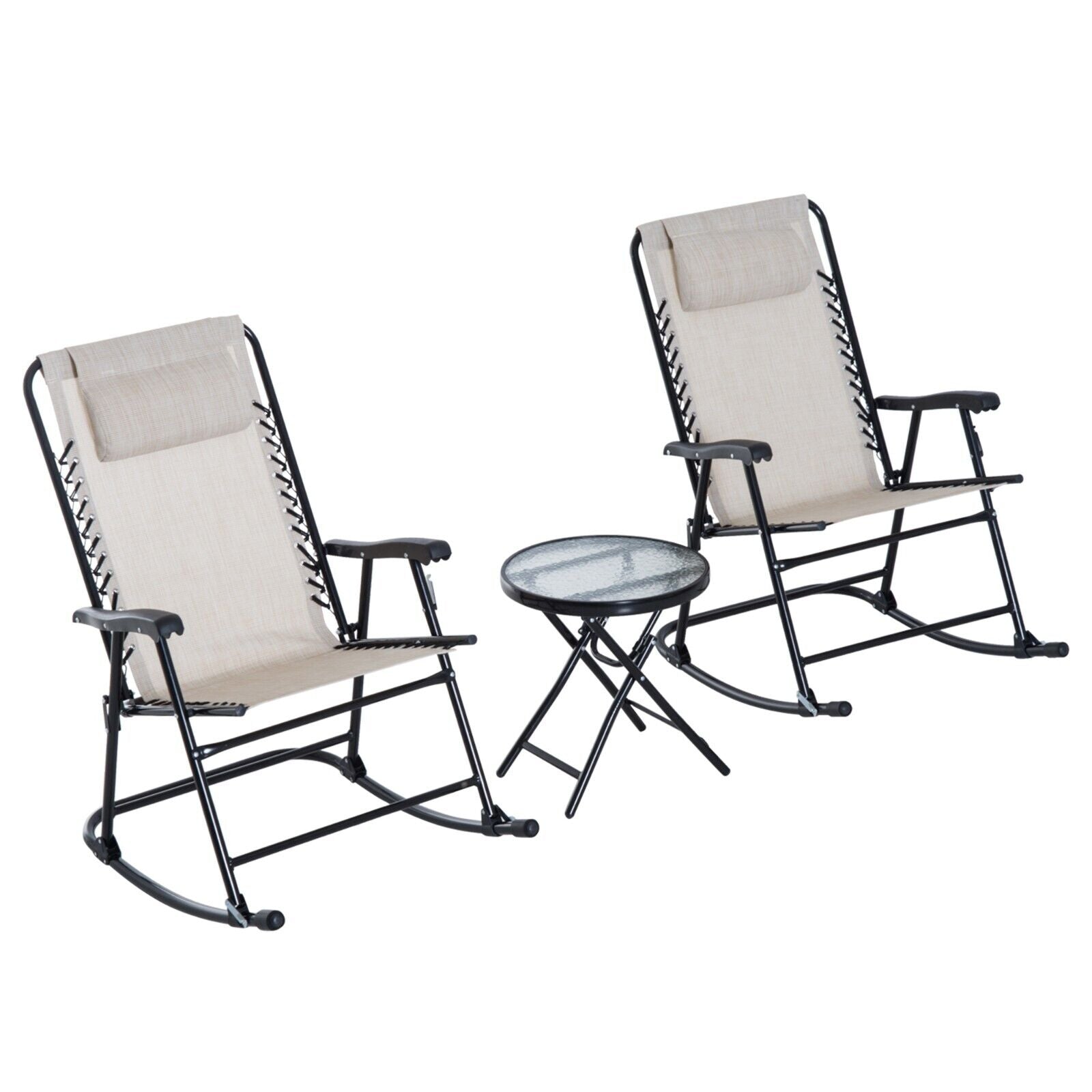 3 - Piece Outdoor Rocking Bistro Set with 2 Folding Chairs & Tempered Glass Table - Home and Garden Furniture Shop - #rustic - furniture#