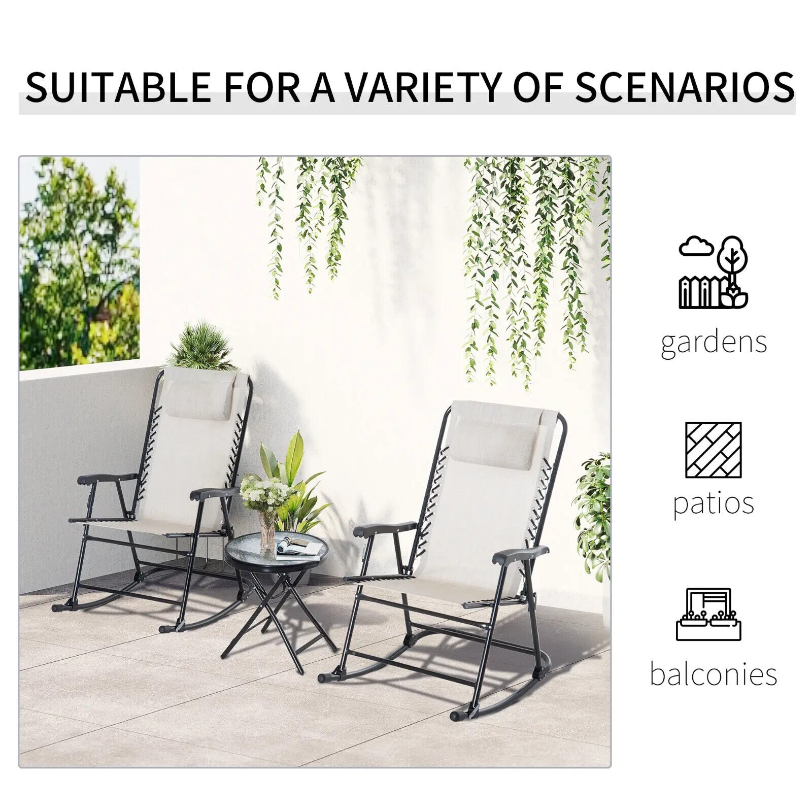 3 - Piece Outdoor Rocking Bistro Set with 2 Folding Chairs & Tempered Glass Table - Home and Garden Furniture Shop - #rustic - furniture#