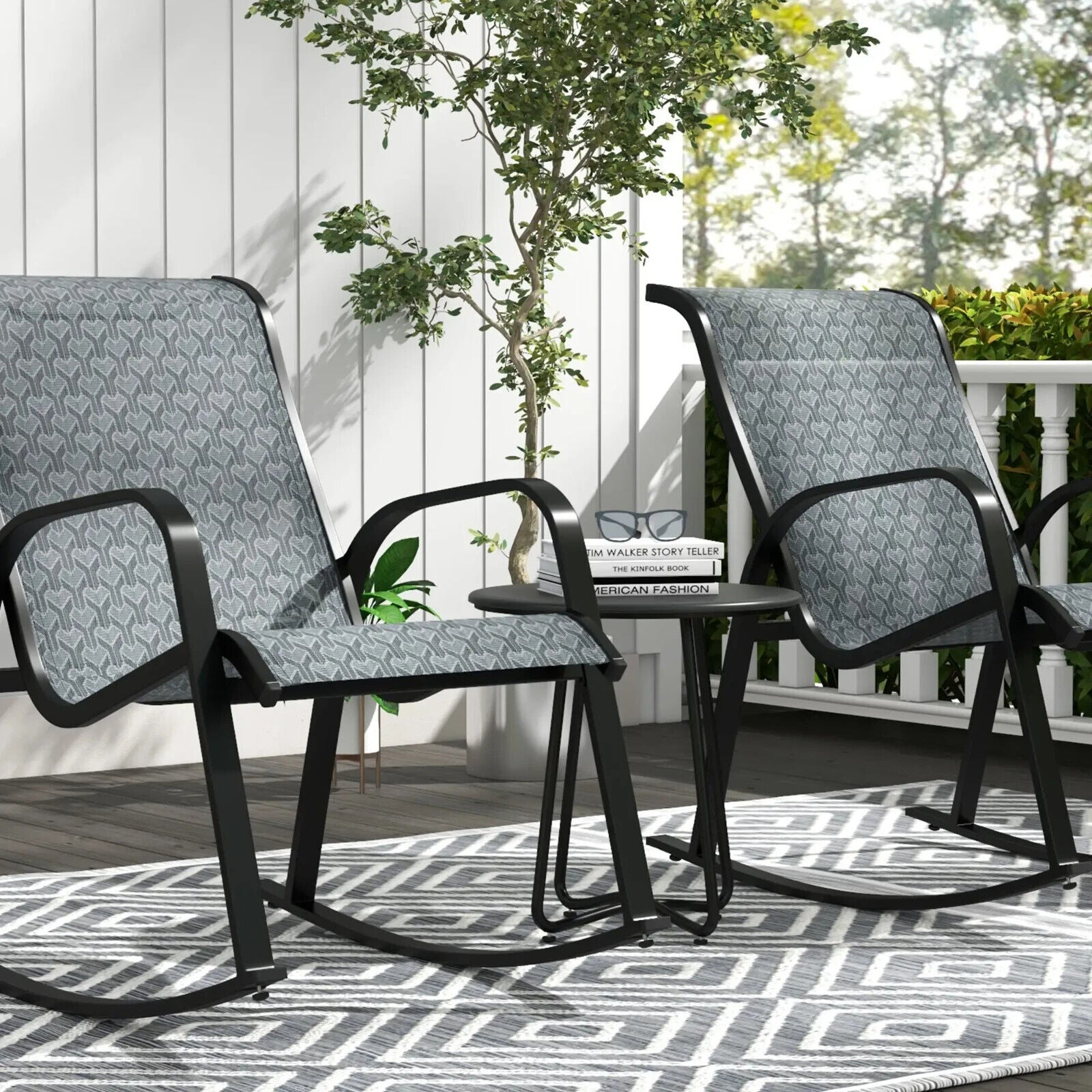 3 Piece Outdoor Rocking Bistro Set with Armchair & Coffee Table for Patio Garden - Home and Garden Furniture Shop - #rustic - furniture#