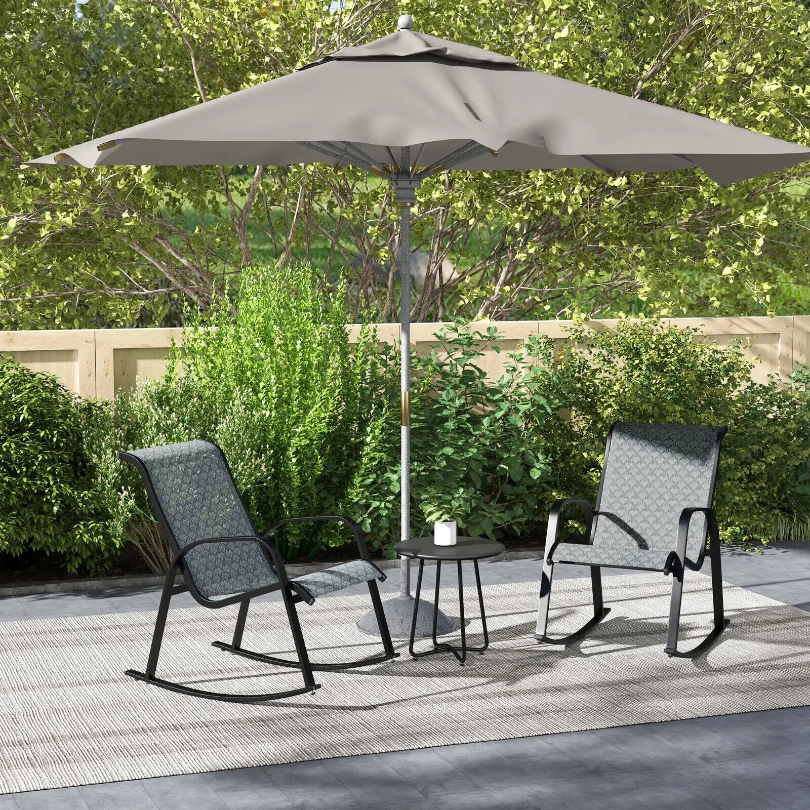 3 Piece Outdoor Rocking Bistro Set with Armchair & Coffee Table for Patio Garden - Home and Garden Furniture Shop - #rustic - furniture#