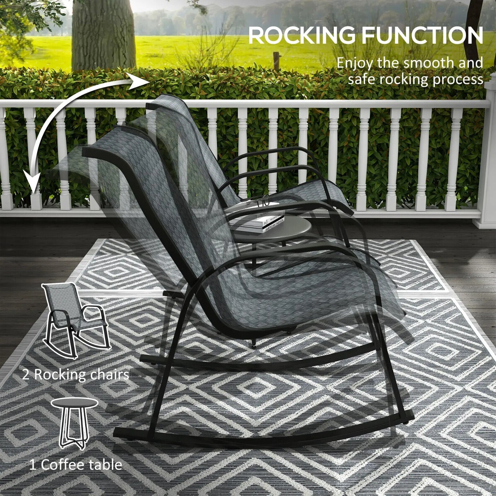 3 Piece Outdoor Rocking Bistro Set with Armchair & Coffee Table for Patio Garden - Home and Garden Furniture Shop - #rustic - furniture#