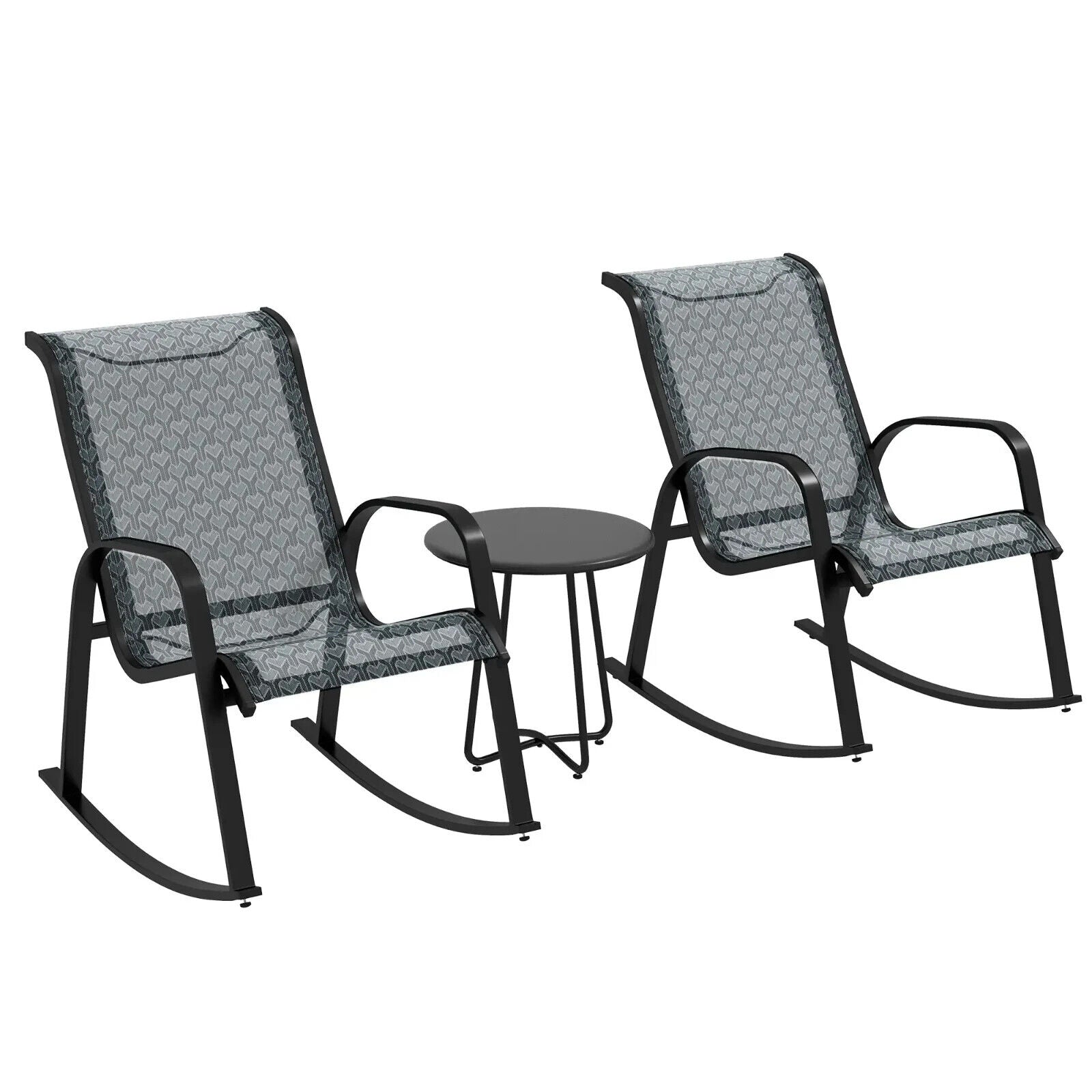 3 Piece Outdoor Rocking Bistro Set with Armchair & Coffee Table for Patio Garden - Home and Garden Furniture Shop - #rustic - furniture#