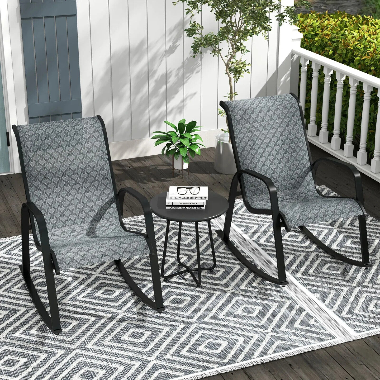 3 Piece Outdoor Rocking Bistro Set with Armchair & Coffee Table for Patio Garden - Home and Garden Furniture Shop - #rustic - furniture#