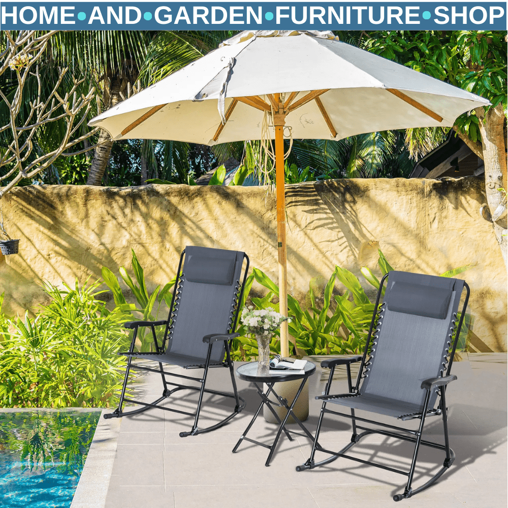 3 - Piece Outdoor Rocking Chair Set with Side Table – Grey Rattan Patio Furniture - Home and Garden Furniture Shop - #rustic - furniture#