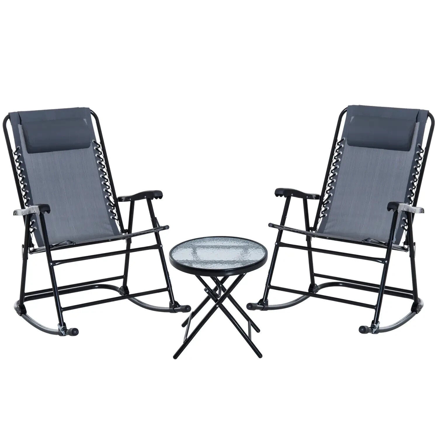 3 - Piece Outdoor Rocking Chair Set with Side Table – Grey Rattan Patio Furniture - Home and Garden Furniture Shop - #rustic - furniture#