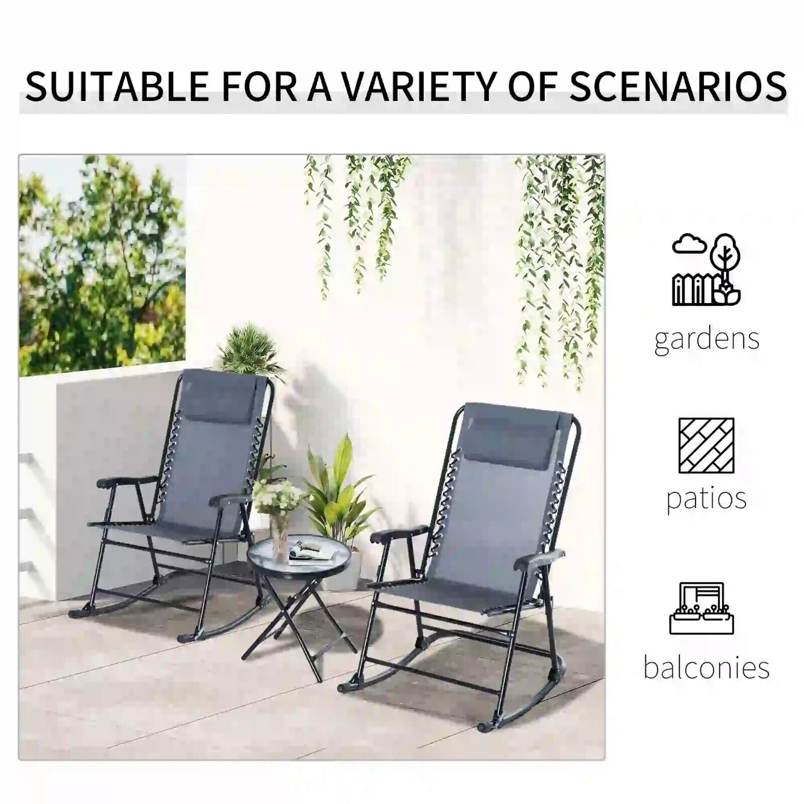3 - Piece Outdoor Rocking Chair Set with Side Table – Grey Rattan Patio Furniture - Home and Garden Furniture Shop - #rustic - furniture#