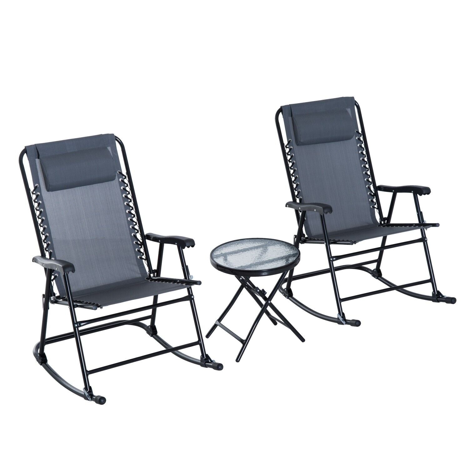 3 - Piece Outdoor Rocking Chair Set with Side Table – Grey Rattan Patio Furniture - Home and Garden Furniture Shop - #rustic - furniture#