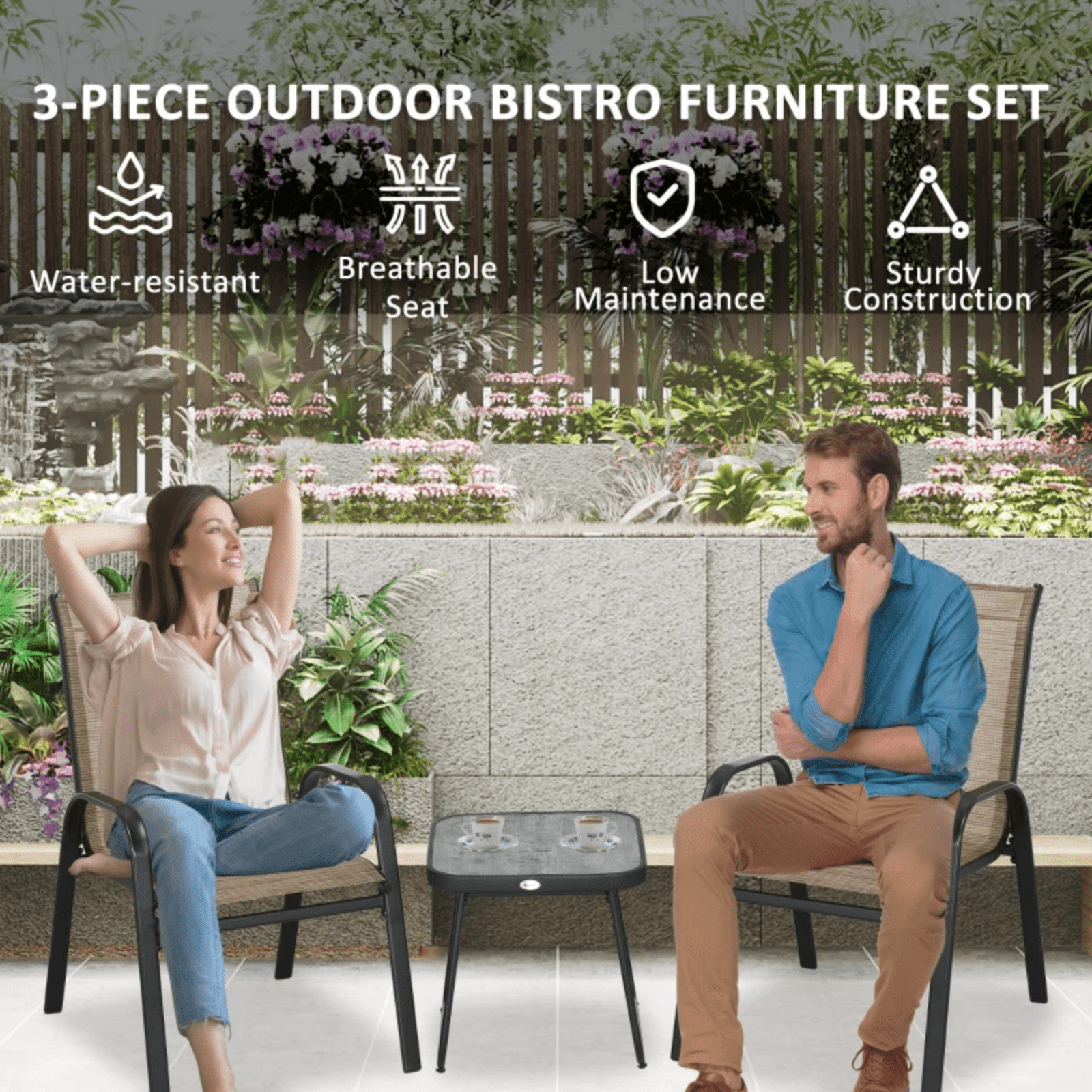 3 Piece Patio Bistro Set 2 Metal Garden Chairs and Coffe Table Outdoor Furniture - Home and Garden Furniture Shop - rustic - furniture