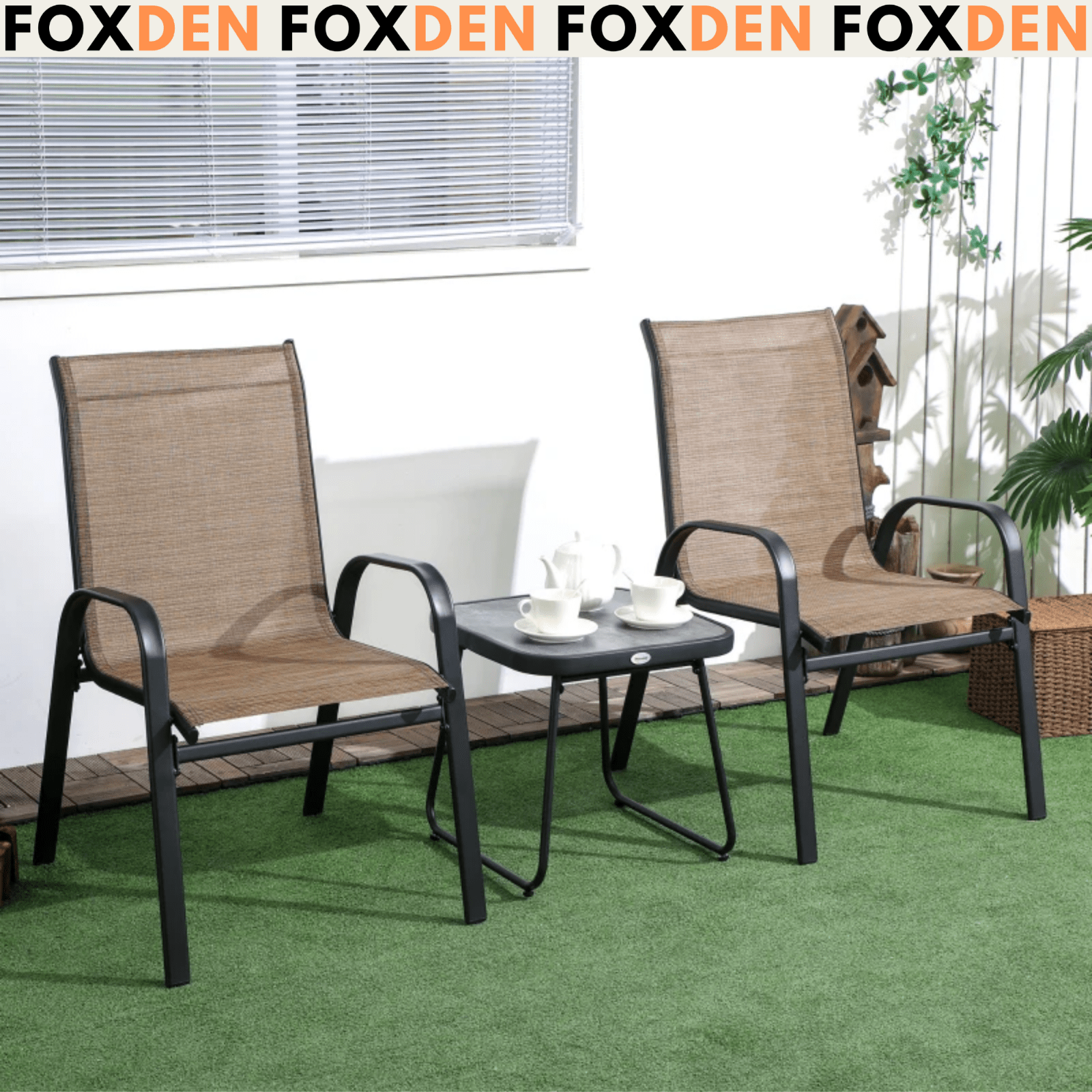 3 Piece Patio Bistro Set 2 Metal Garden Chairs and Coffe Table Outdoor Furniture - Home and Garden Furniture Shop - rustic - furniture