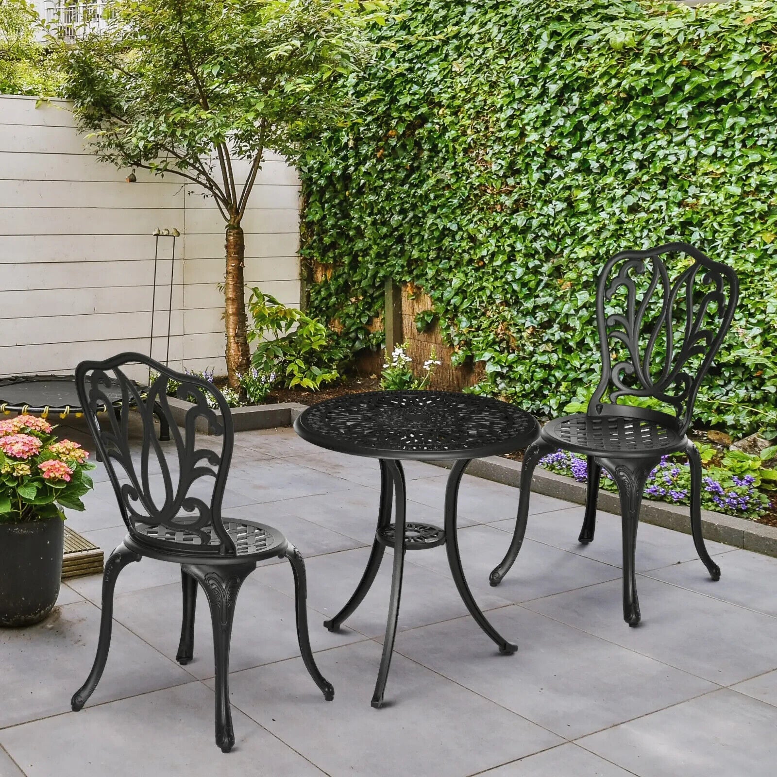 3 - Piece Patio Bistro Set – Outdoor Table with Umbrella Hole and Chairs, Black - Home and Garden Furniture Shop - #rustic - furniture#