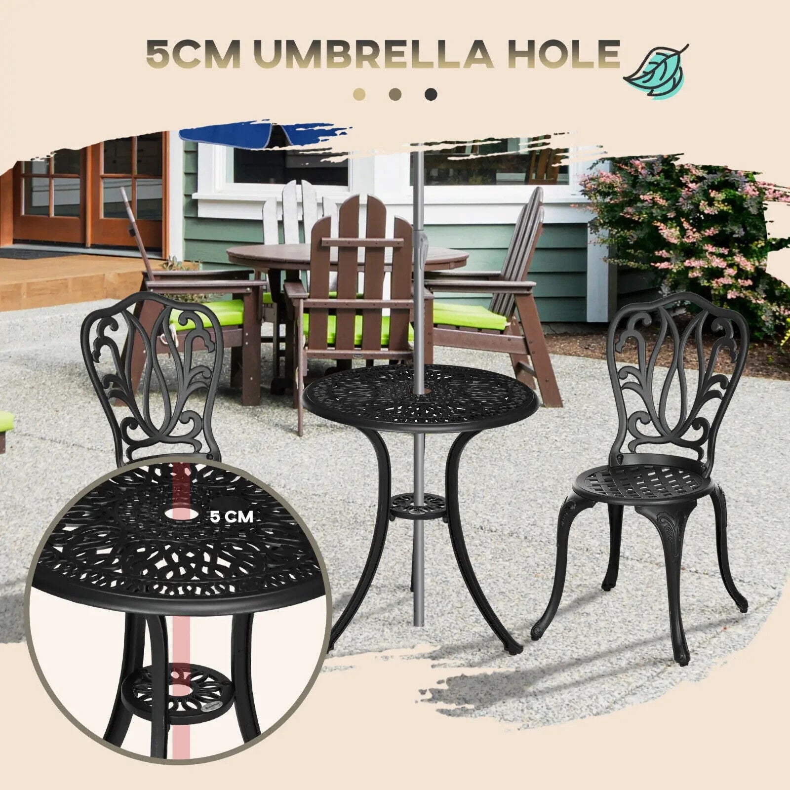 3 - Piece Patio Bistro Set – Outdoor Table with Umbrella Hole and Chairs, Black - Home and Garden Furniture Shop - #rustic - furniture#