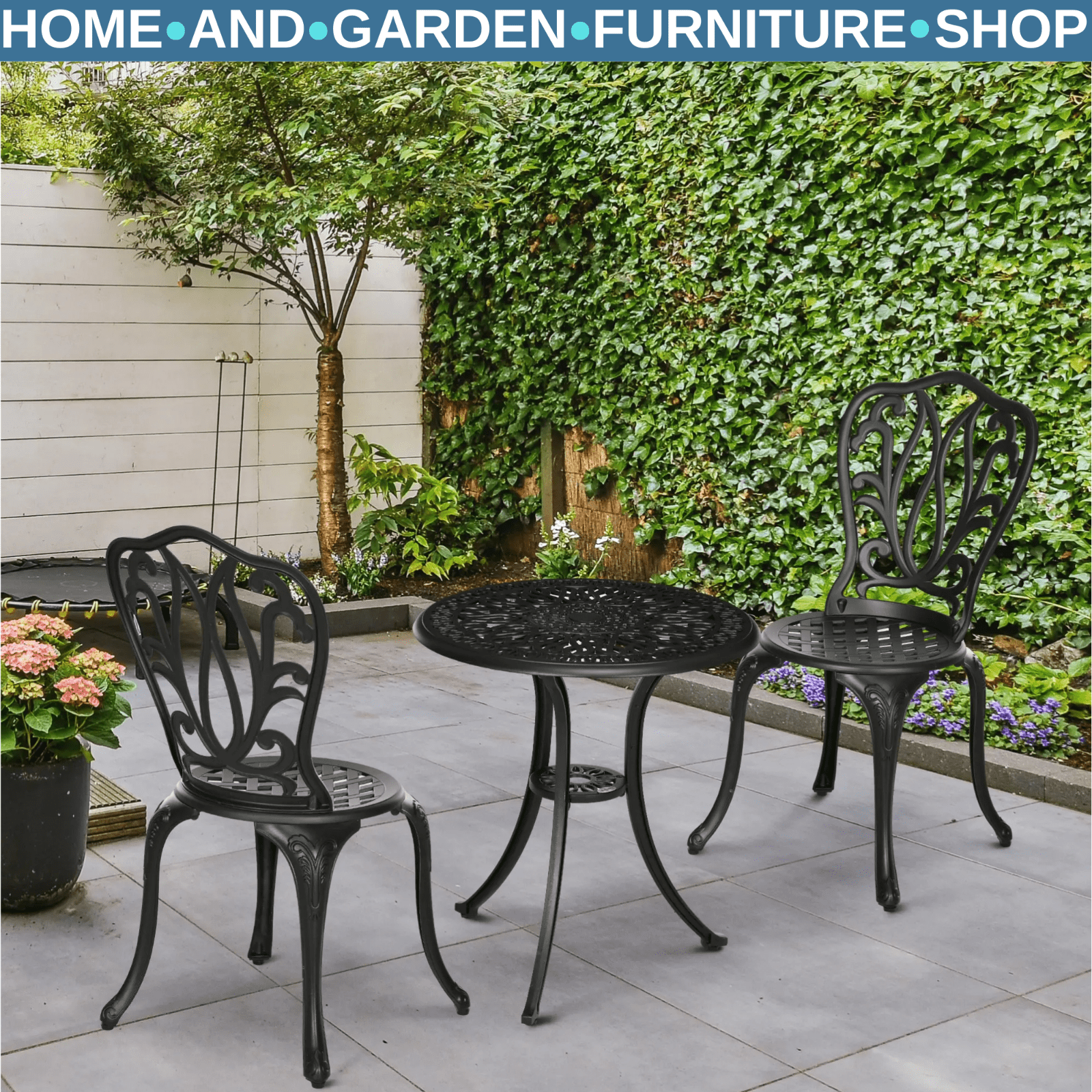 3 - Piece Patio Bistro Set – Outdoor Table with Umbrella Hole and Chairs, Black - Home and Garden Furniture Shop - #rustic - furniture#