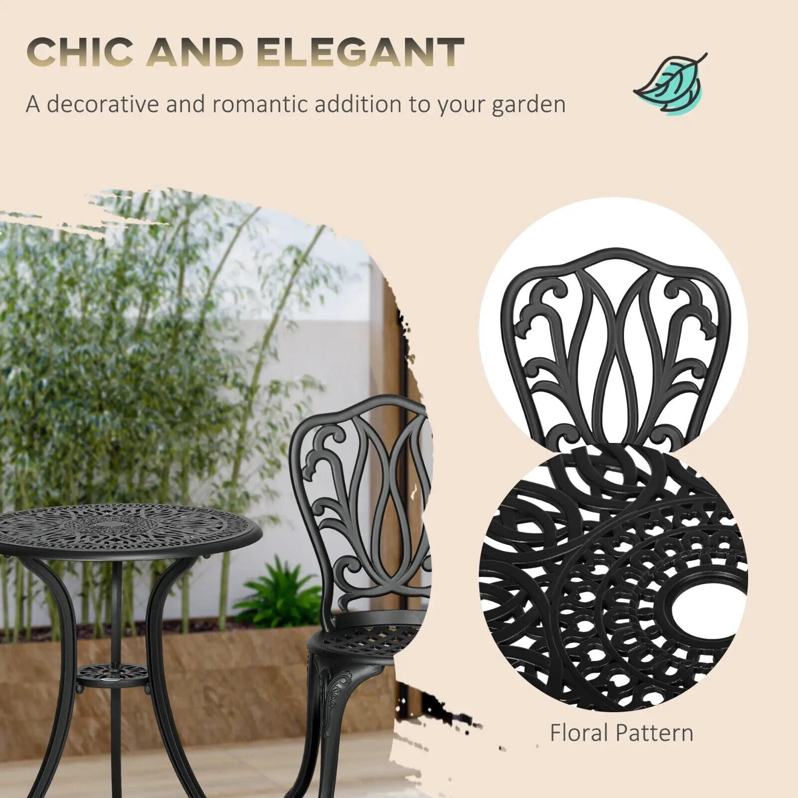 3 - Piece Patio Bistro Set – Outdoor Table with Umbrella Hole and Chairs, Black - Home and Garden Furniture Shop - #rustic - furniture#