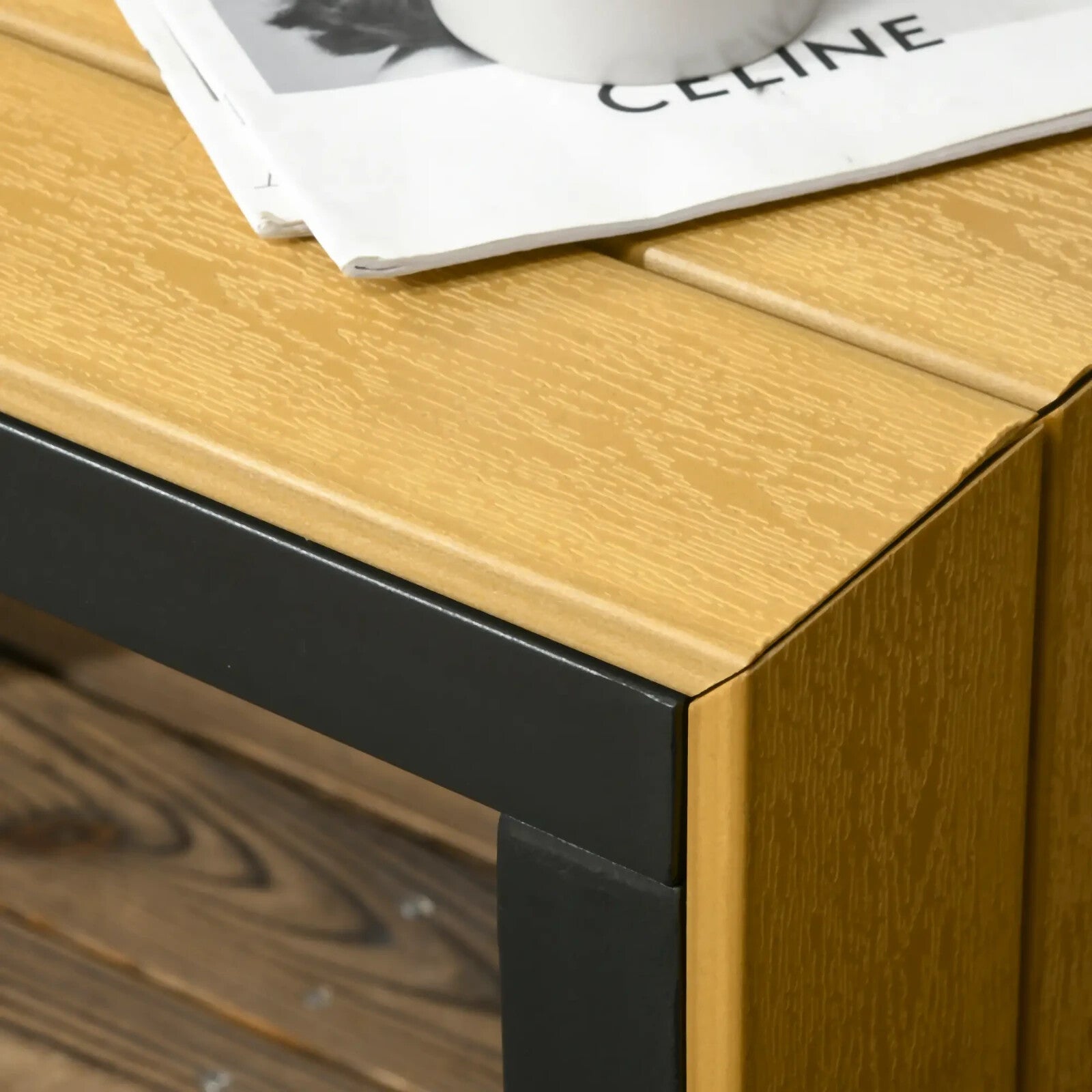 3 Piece Patio Furniture Set Outdoor Garden Sofa with Cushions & Wood Grain Table - Home and Garden Furniture Shop - rustic - furniture