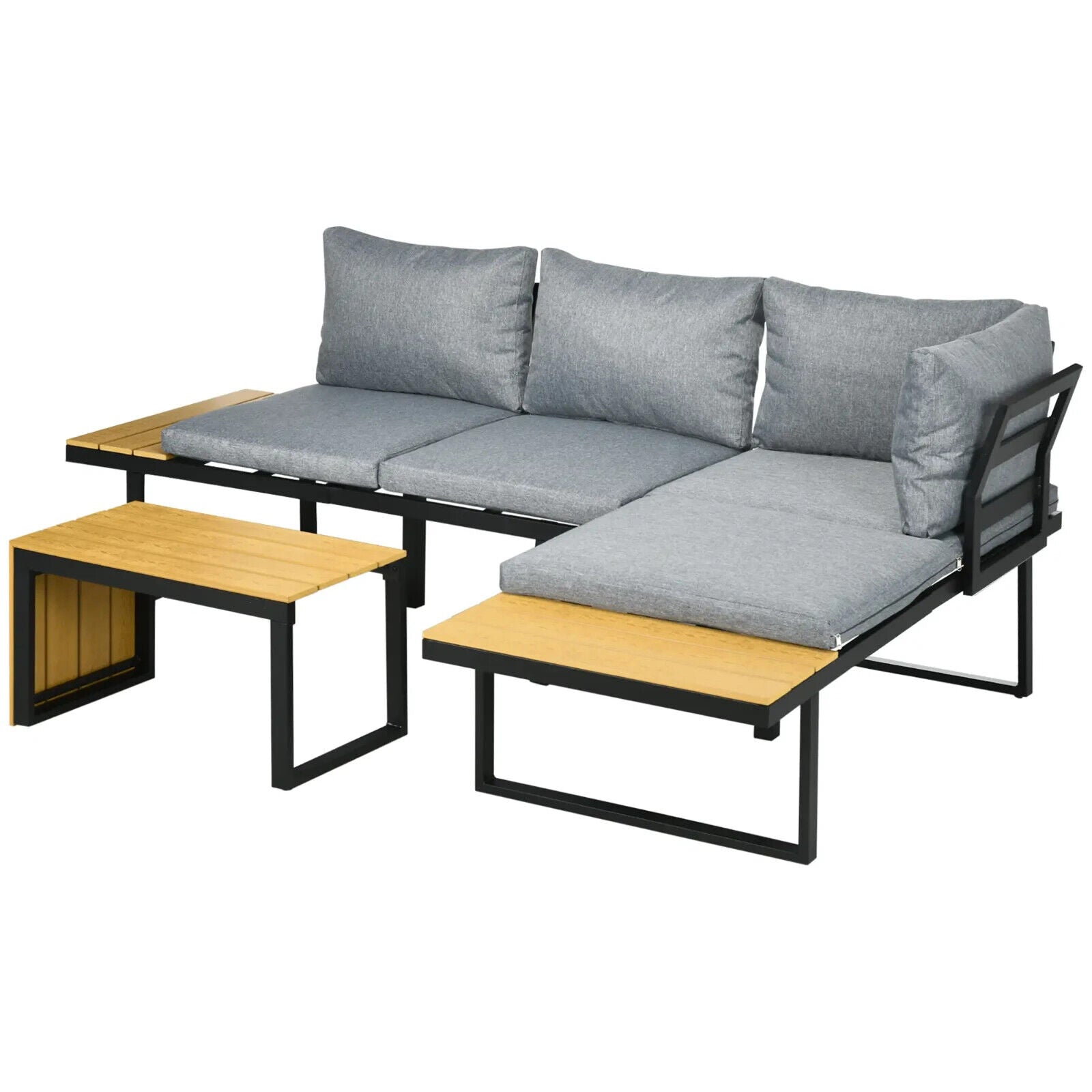 3 Piece Patio Furniture Set Outdoor Garden Sofa with Cushions & Wood Grain Table - Home and Garden Furniture Shop - #rustic - furniture#