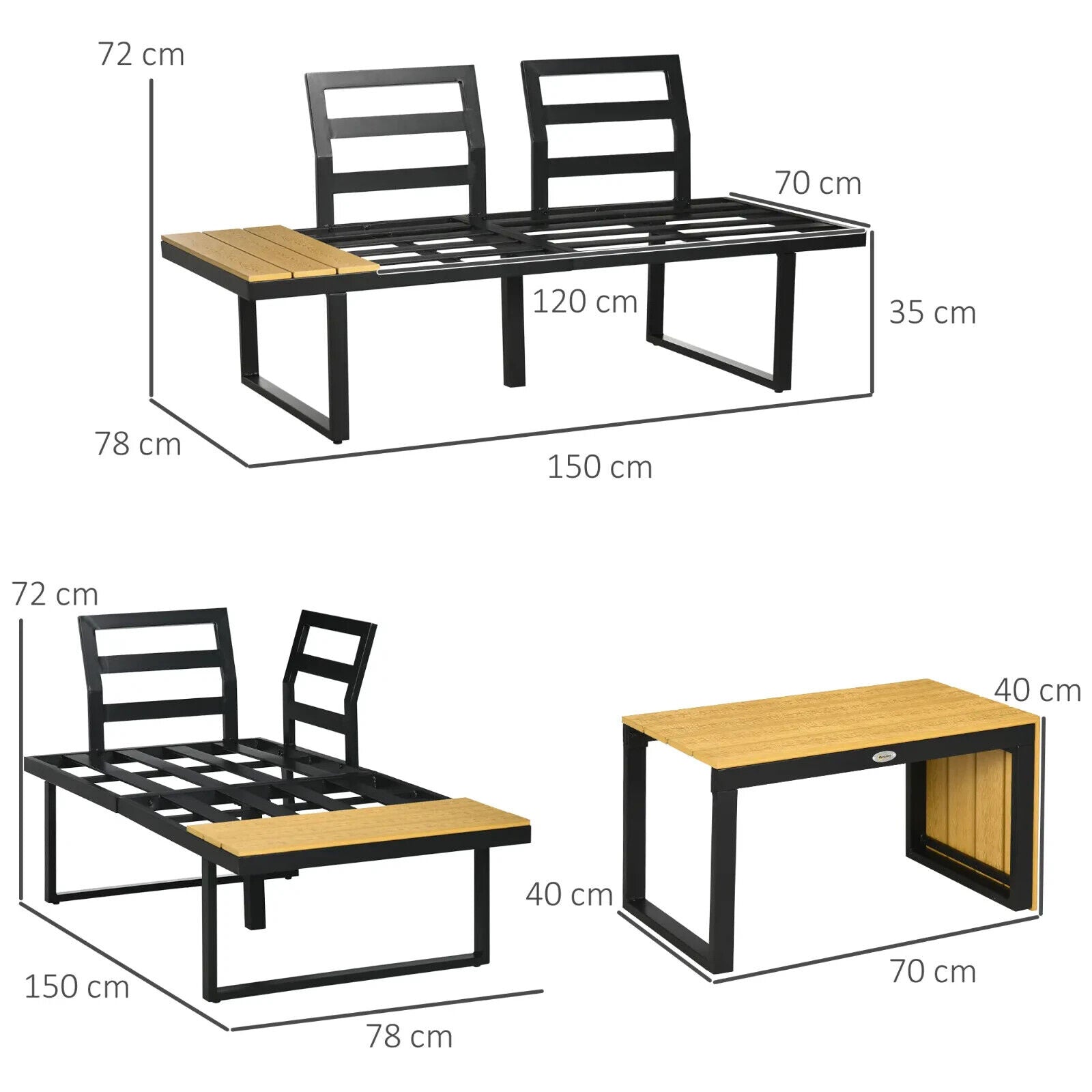 3 Piece Patio Furniture Set Outdoor Garden Sofa with Cushions & Wood Grain Table - Home and Garden Furniture Shop - #rustic - furniture#