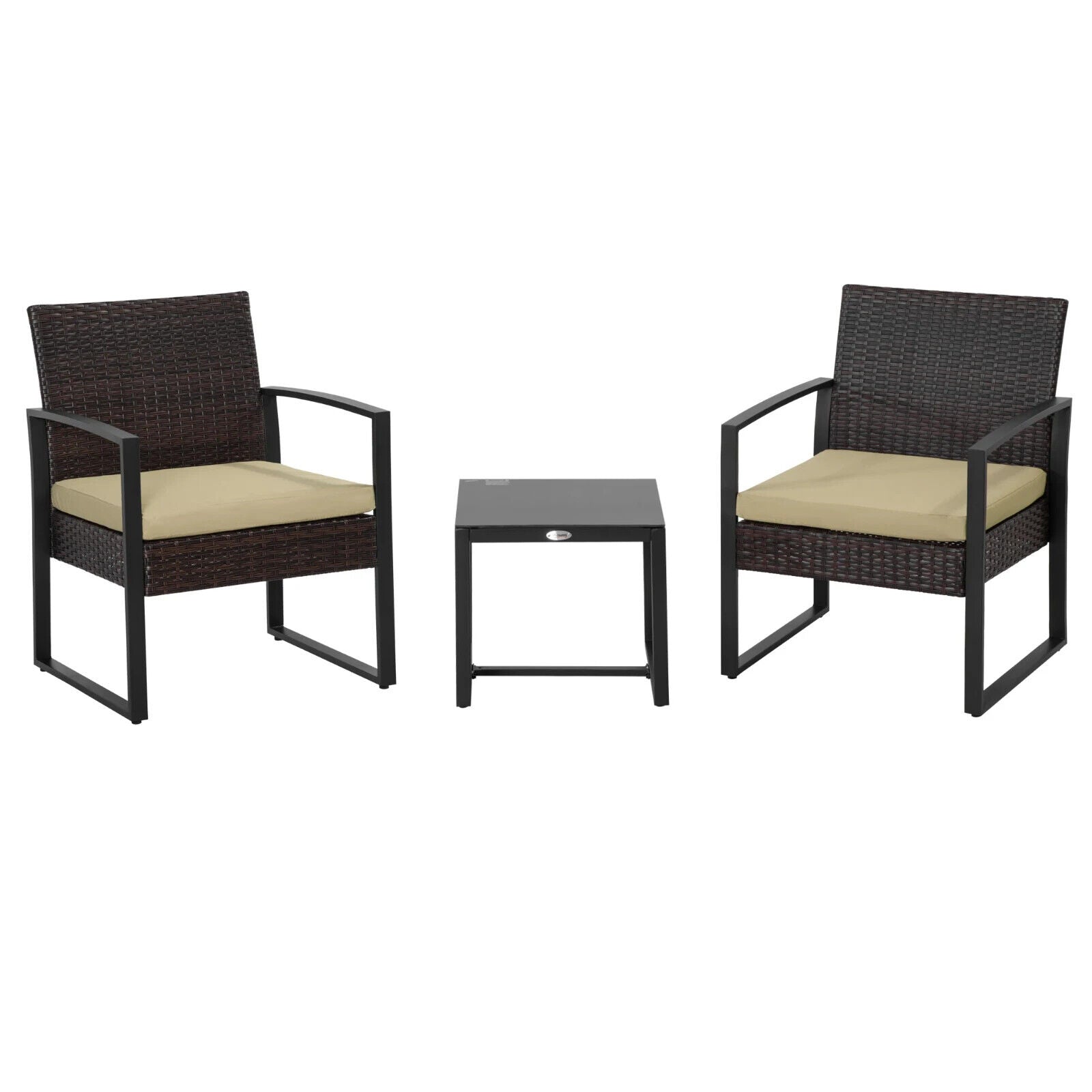 3 Piece PE Rattan Garden Bistro Set with Sofa Chairs and Coffee Table for Patio - Home and Garden Furniture Shop - #rustic - furniture#