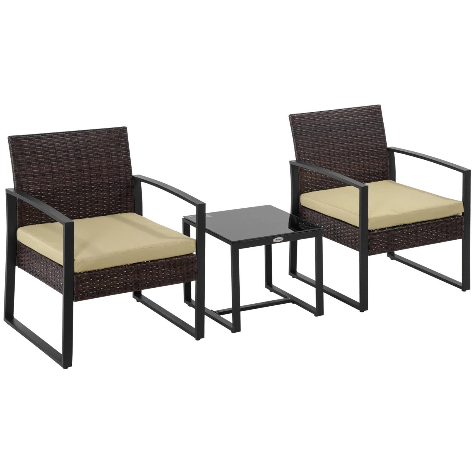 3 Piece PE Rattan Garden Bistro Set with Sofa Chairs and Coffee Table for Patio - Home and Garden Furniture Shop - #rustic - furniture#