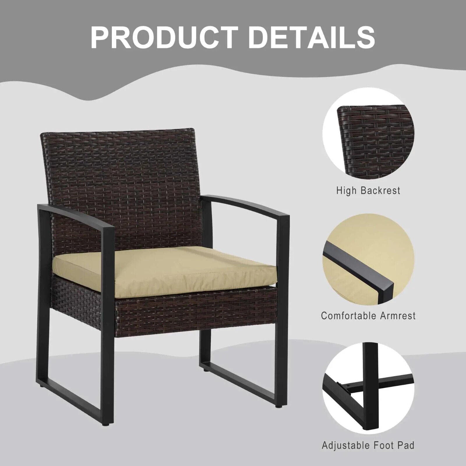 3 Piece PE Rattan Garden Bistro Set with Sofa Chairs and Coffee Table for Patio - Home and Garden Furniture Shop - #rustic - furniture#