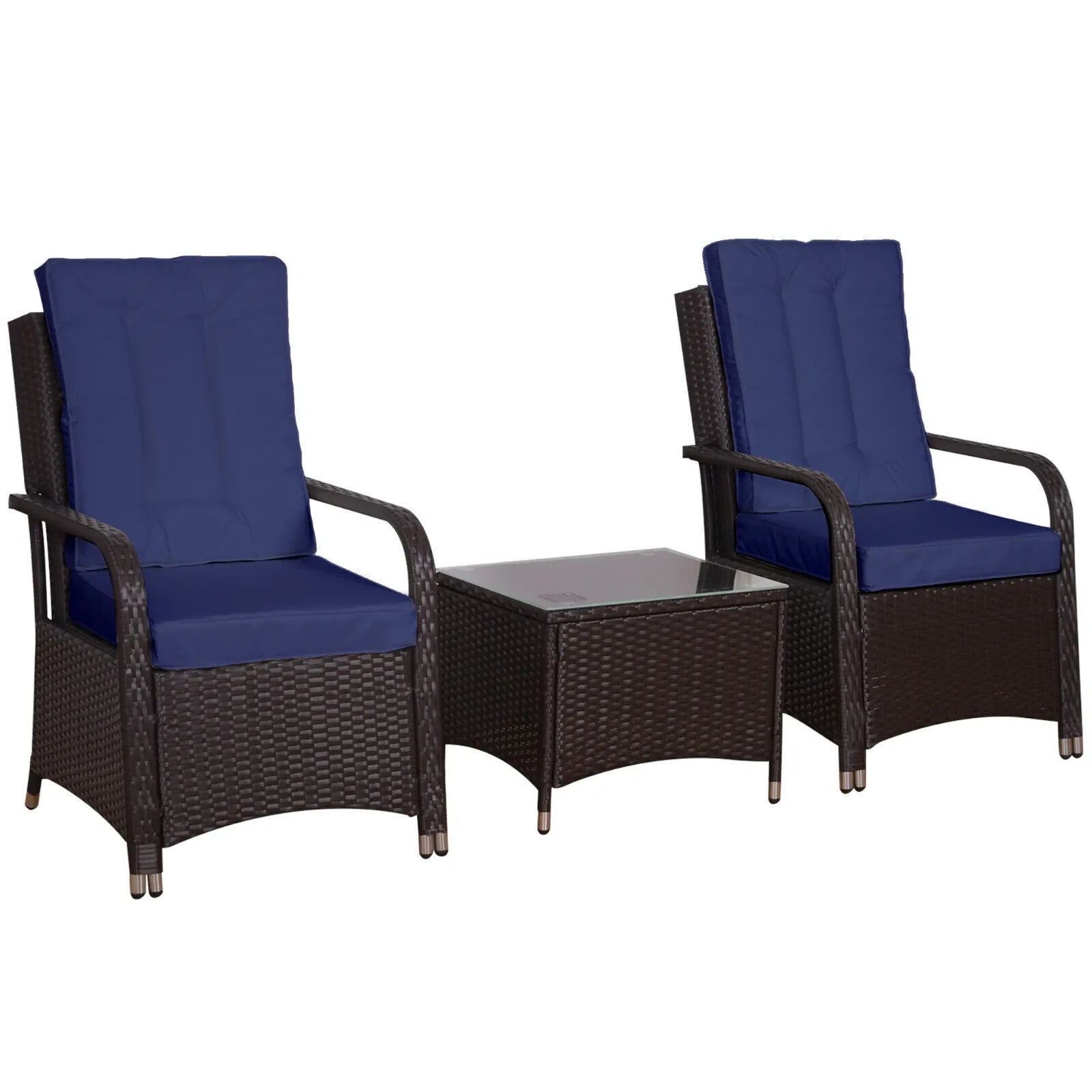 3 - Piece Rattan Bistro Set 2 Chairs & Table Patio Furniture with Steel Frame Blue - Home and Garden Furniture Shop - rustic - furniture
