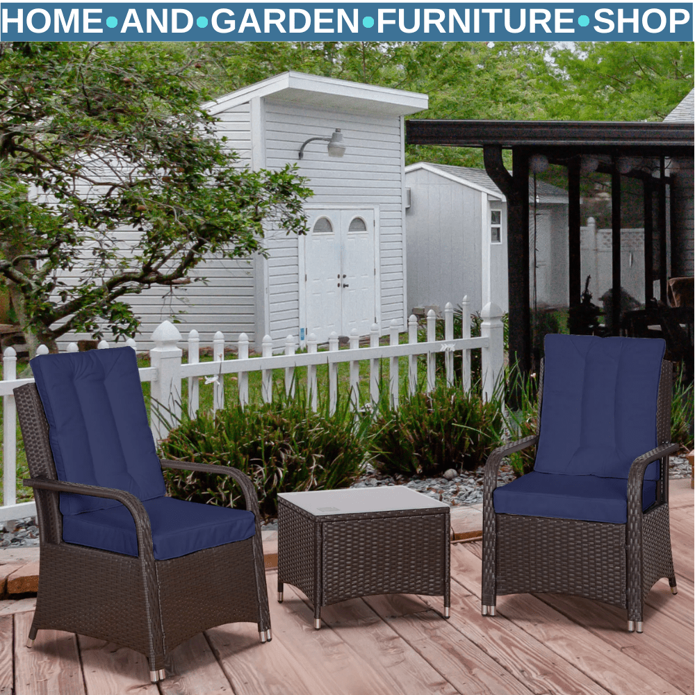 3 - Piece Rattan Bistro Set 2 Chairs & Table Patio Furniture with Steel Frame Blue - Home and Garden Furniture Shop - rustic - furniture