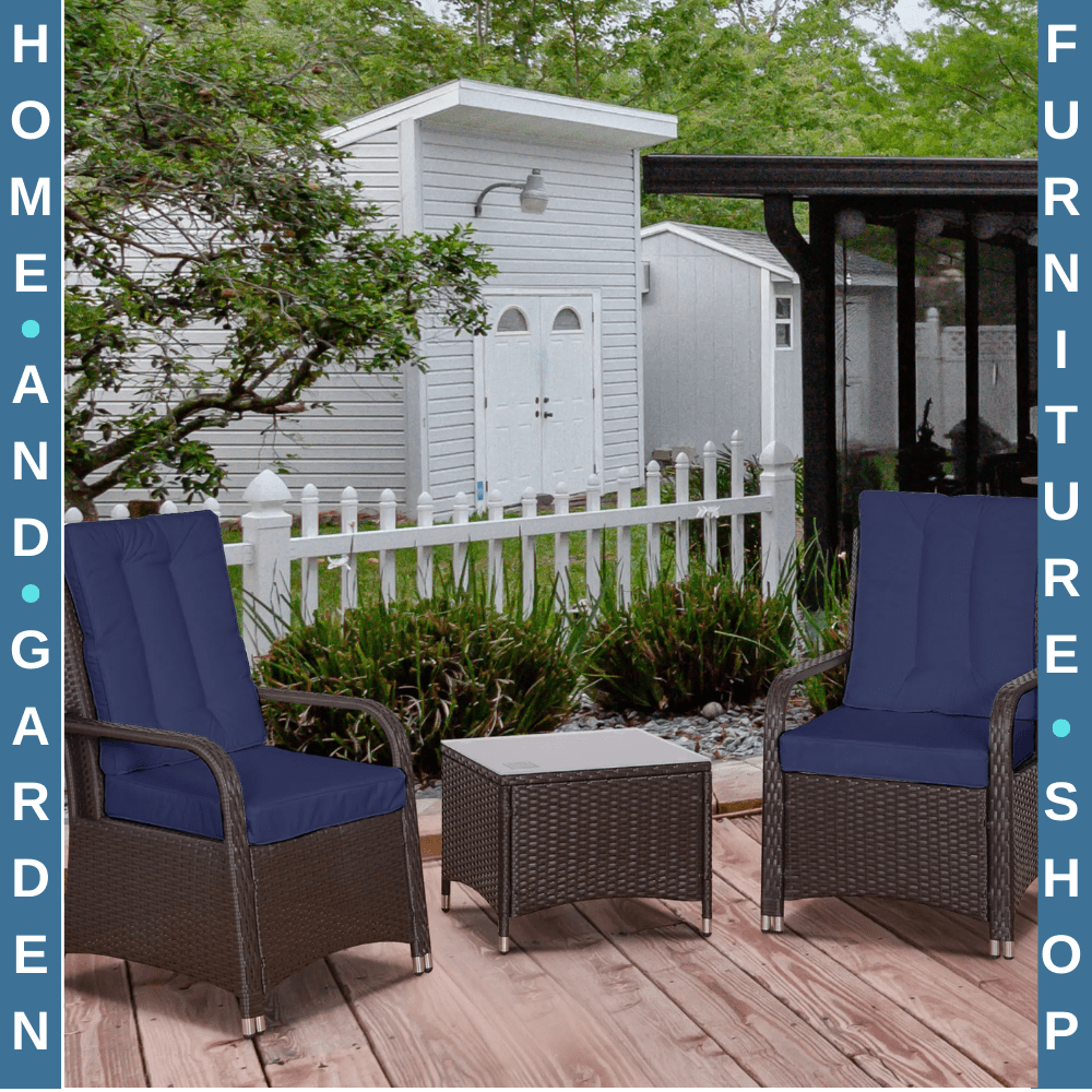 3 - Piece Rattan Bistro Set 2 Chairs & Table Patio Furniture with Steel Frame Blue - Home and Garden Furniture Shop - rustic - furniture