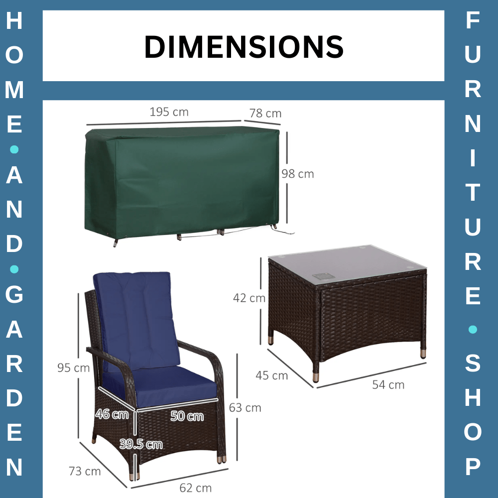 3 - Piece Rattan Bistro Set 2 Chairs & Table Patio Furniture with Steel Frame Blue - Home and Garden Furniture Shop - rustic - furniture