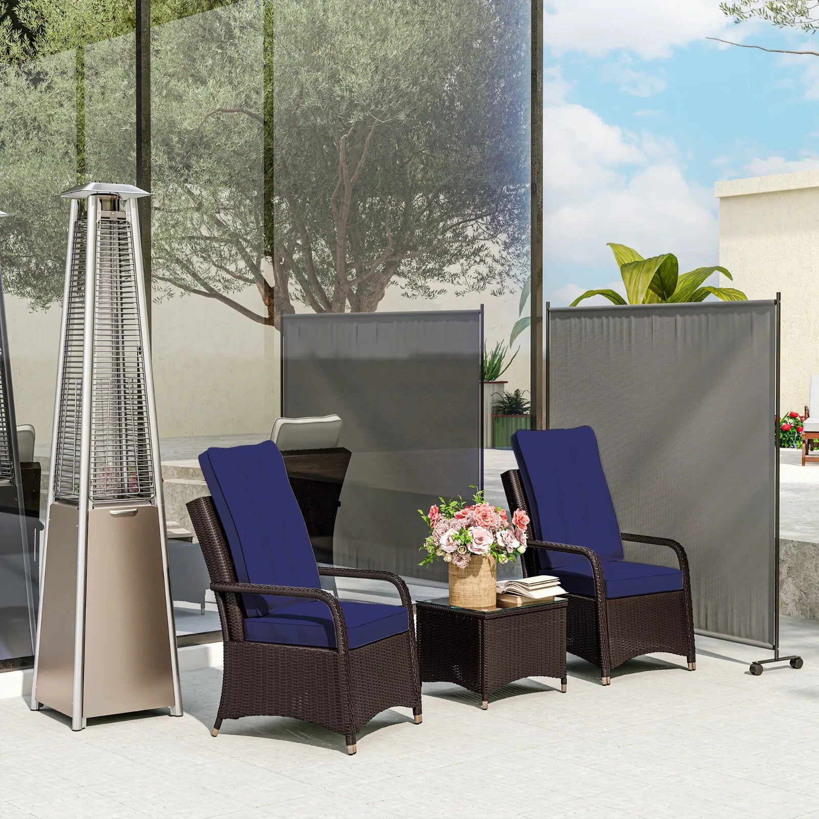 3 - Piece Rattan Bistro Set 2 Chairs & Table Patio Furniture with Steel Frame Blue - Home and Garden Furniture Shop - rustic - furniture