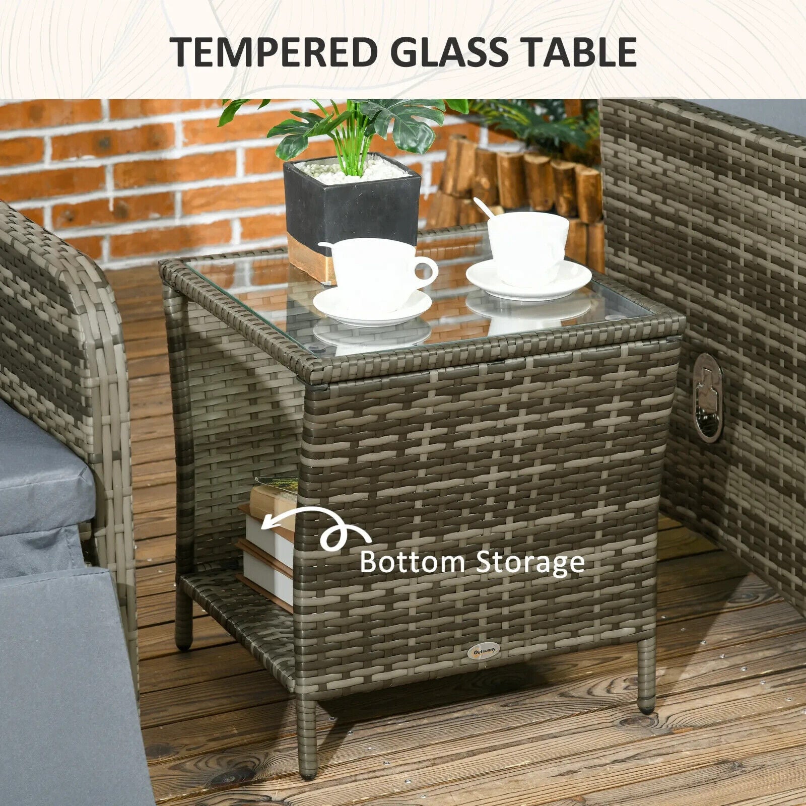 3 Piece Rattan Bistro Set Balcony Furniture with Cushions and Storage Mix Grey - Home and Garden Furniture Shop - #rustic - furniture#