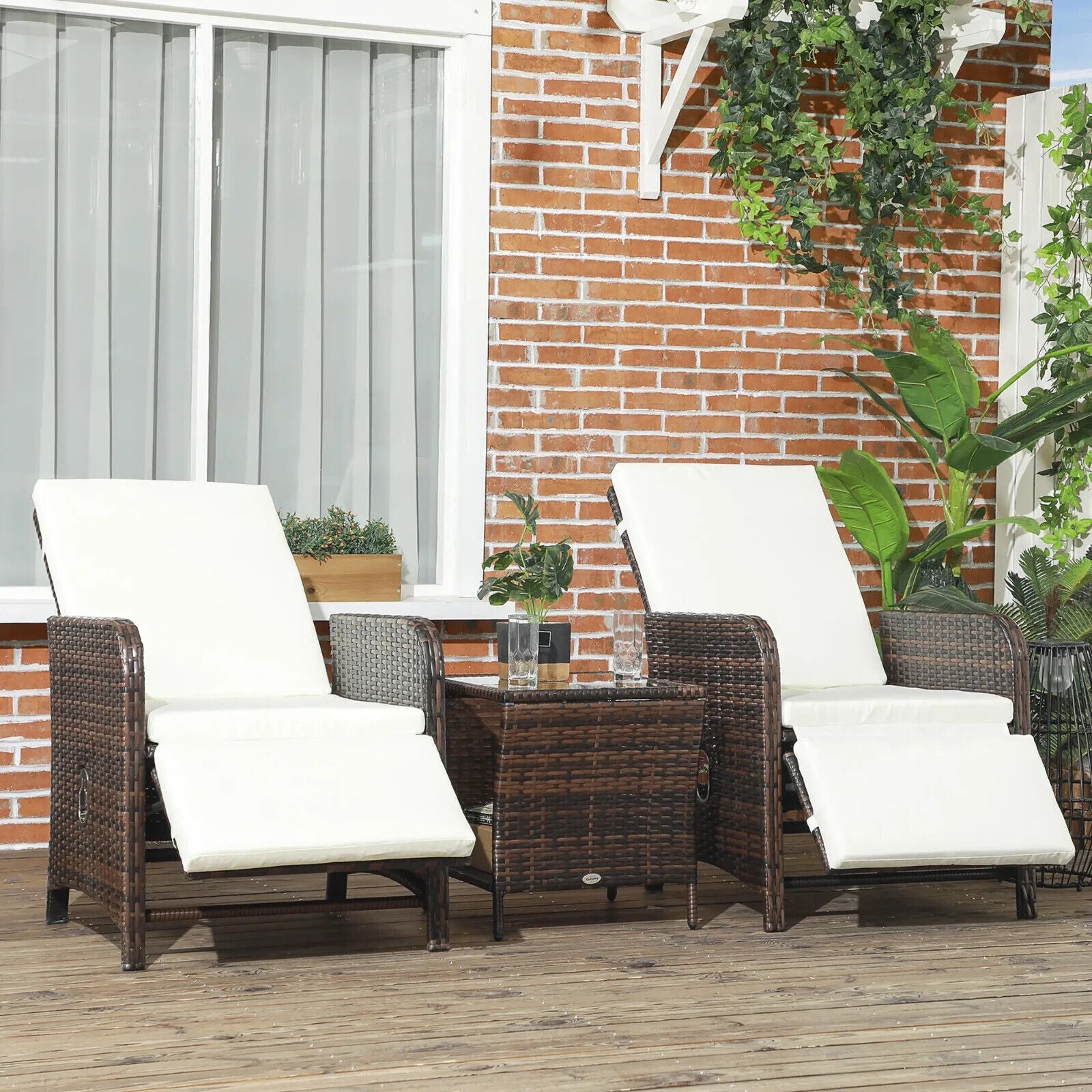 3 Piece Rattan Bistro Set Balcony Furniture with Cushions and Storage Mixed Brow - Home and Garden Furniture Shop - #rustic - furniture#