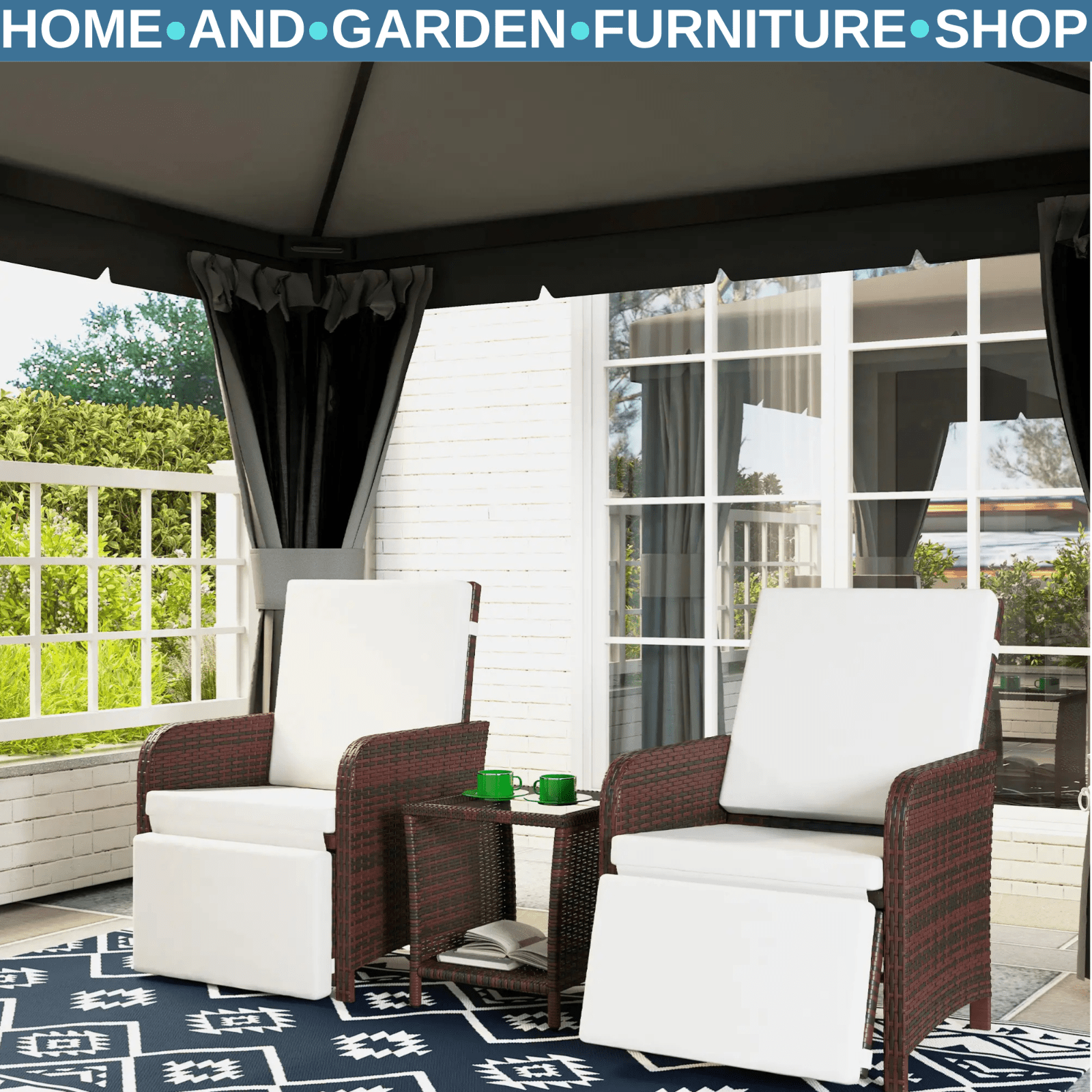3 Piece Rattan Bistro Set Balcony Furniture with Cushions and Storage Mixed Brow - Home and Garden Furniture Shop - #rustic - furniture#
