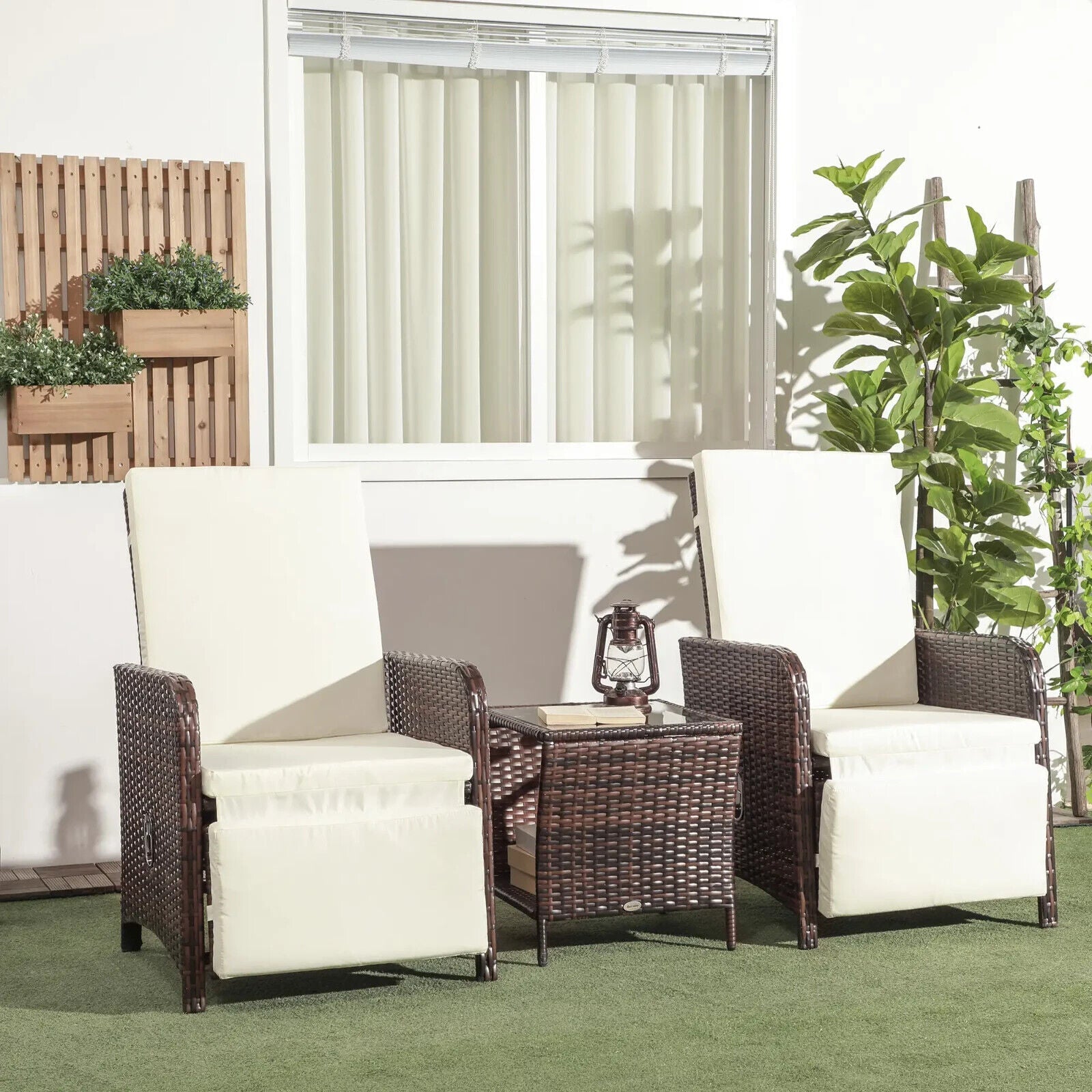 3 Piece Rattan Bistro Set Balcony Furniture with Cushions and Storage Mixed Brow - Home and Garden Furniture Shop - #rustic - furniture#