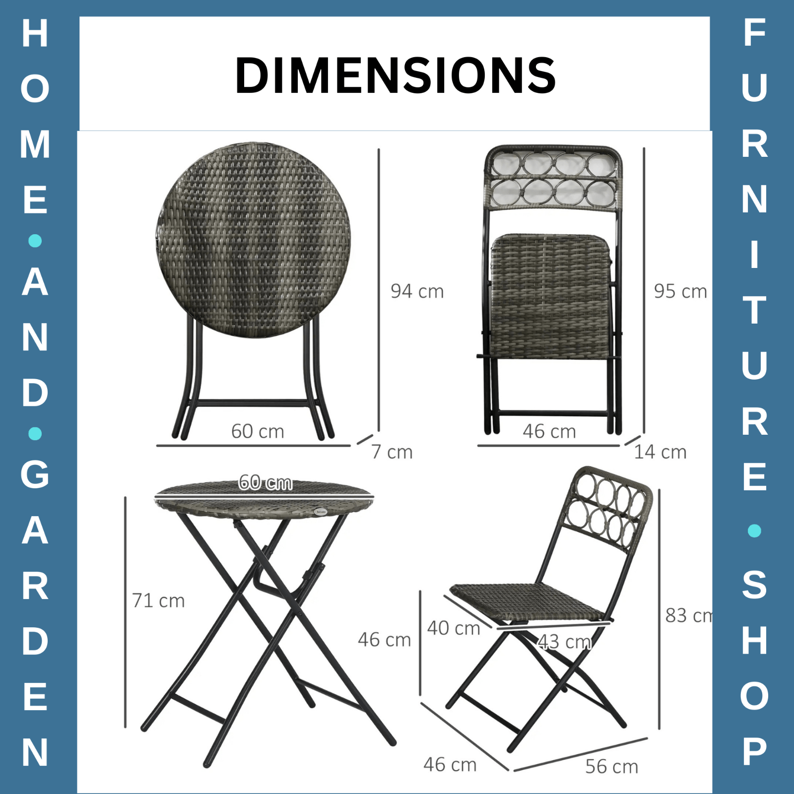 3 Piece Rattan Bistro Set Folding Outdoor Furniture Chairs and Coffee Table Grey - Home and Garden Furniture Shop - #rustic - furniture#