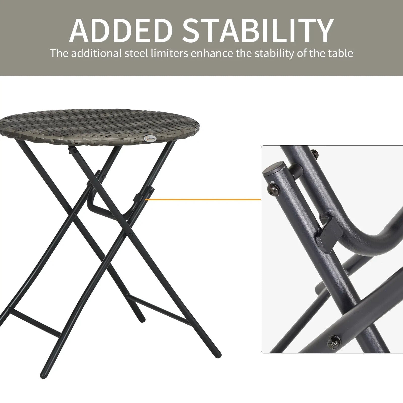 3 Piece Rattan Bistro Set Folding Outdoor Furniture Chairs and Coffee Table Grey - Home and Garden Furniture Shop - #rustic - furniture#