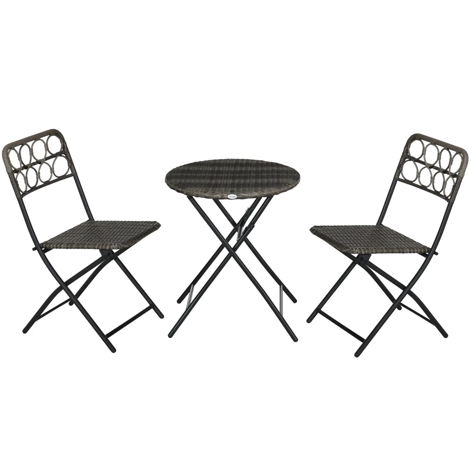 3 Piece Rattan Bistro Set Folding Outdoor Furniture Chairs and Coffee Table Grey - Home and Garden Furniture Shop - #rustic - furniture#