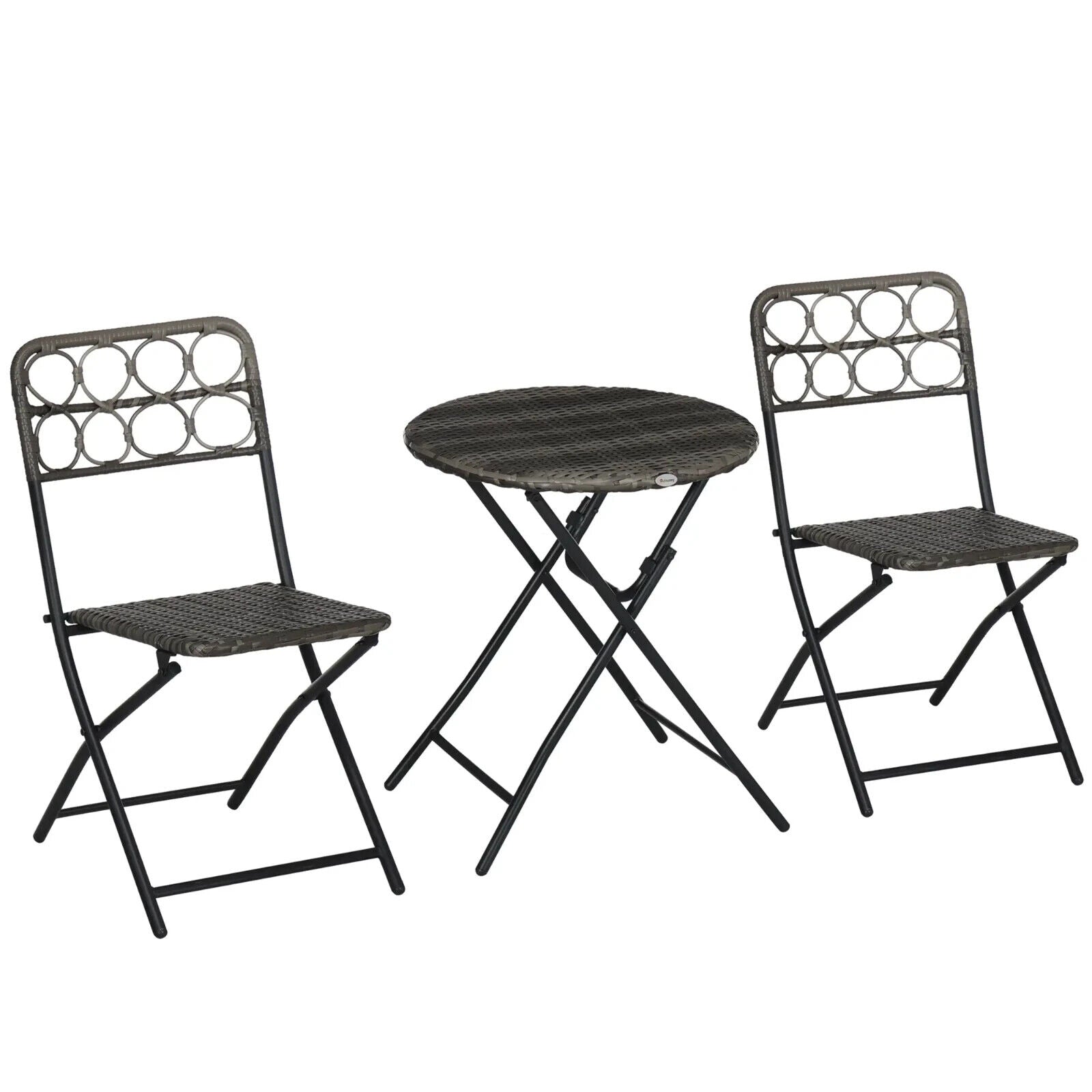 3 Piece Rattan Bistro Set Folding Outdoor Furniture Chairs and Coffee Table Grey - Home and Garden Furniture Shop - #rustic - furniture#