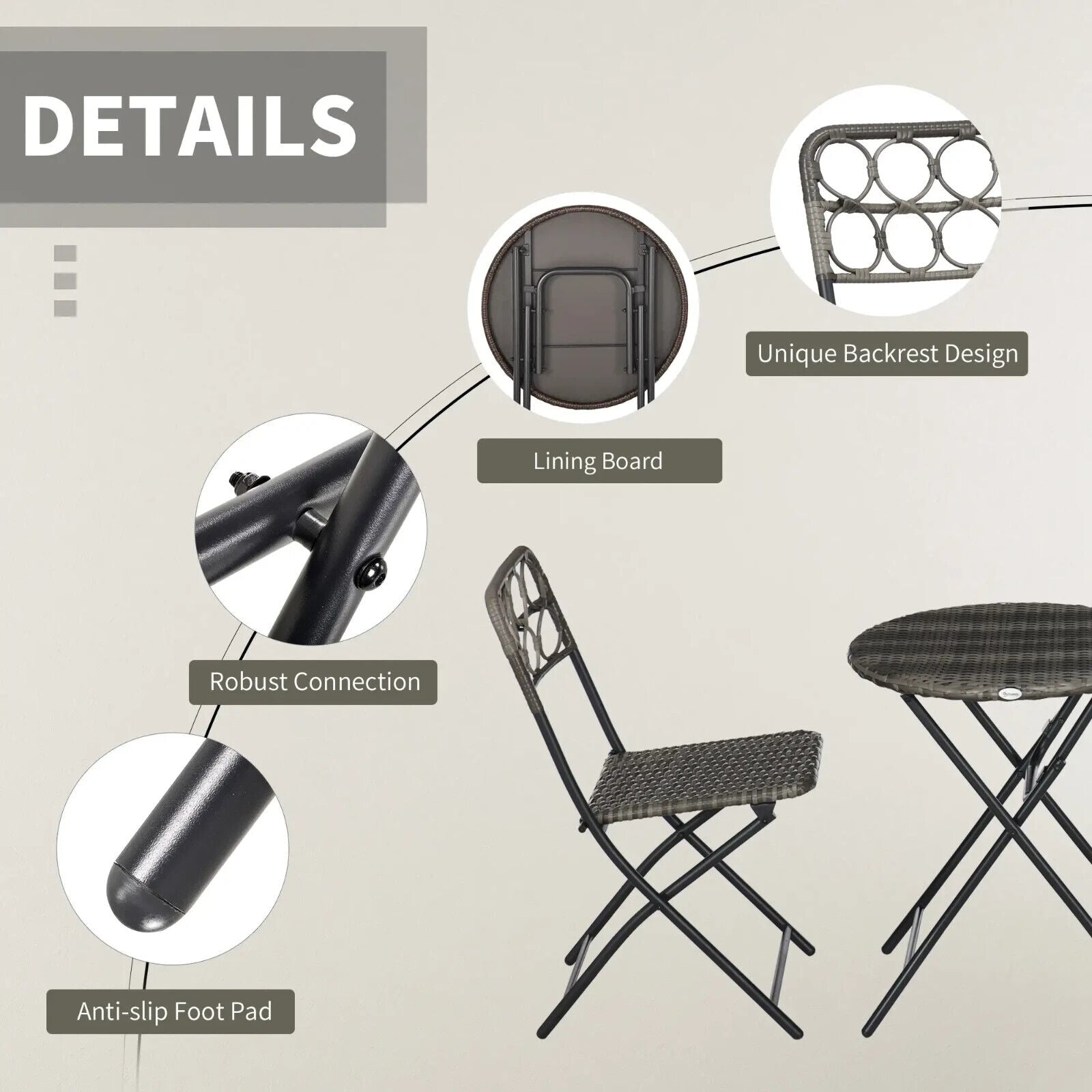 3 Piece Rattan Bistro Set Folding Outdoor Furniture Chairs and Coffee Table Grey - Home and Garden Furniture Shop - #rustic - furniture#