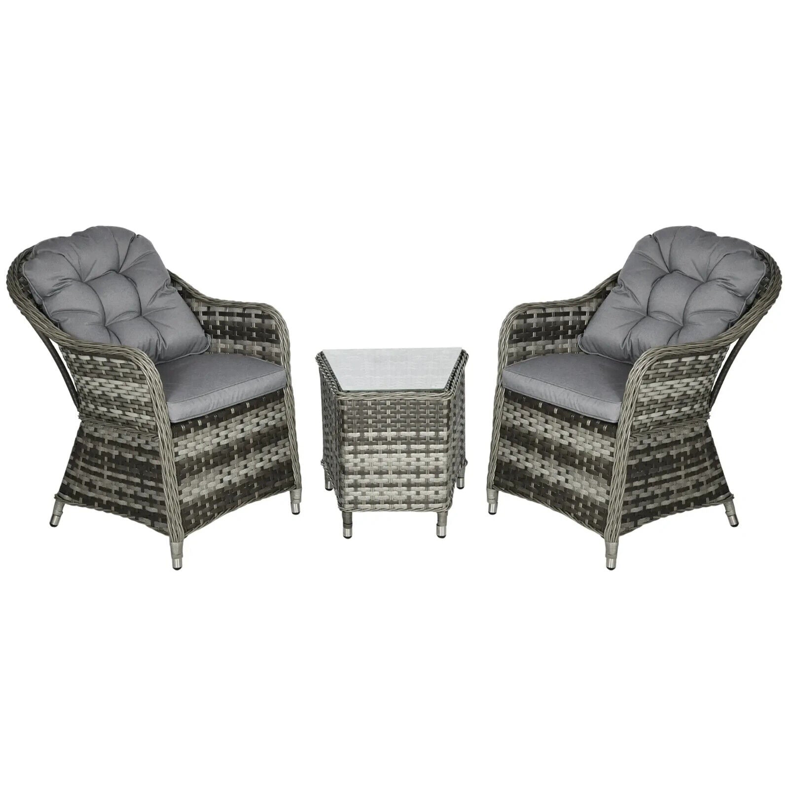 3 Piece Rattan Bistro Set Garden Balcony Furniture Cushions & Glass Top Table - Home and Garden Furniture Shop - #rustic - furniture#