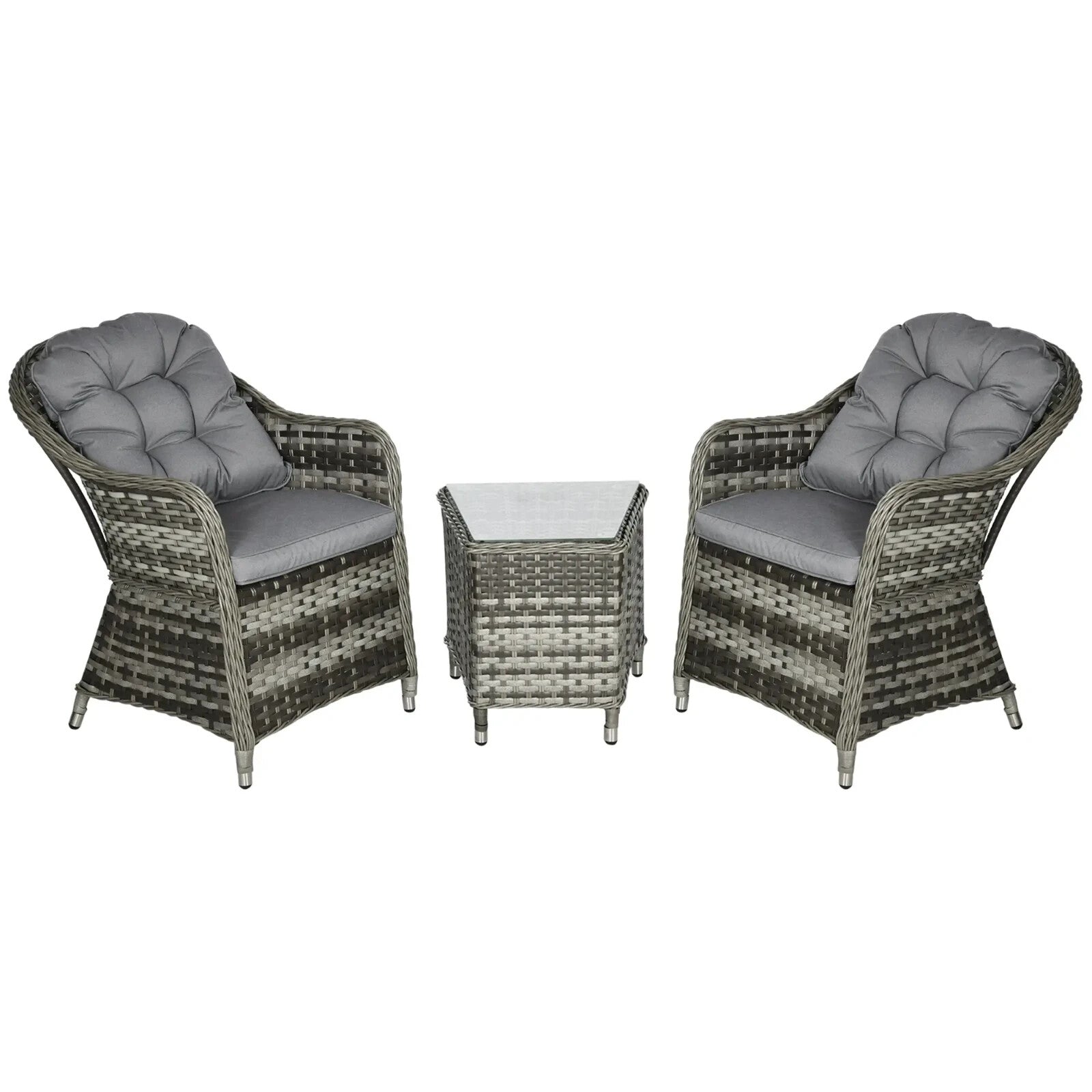 3 Piece Rattan Bistro Set Garden Balcony Furniture Cushions & Glass Top Table - Home and Garden Furniture Shop - rustic - furniture