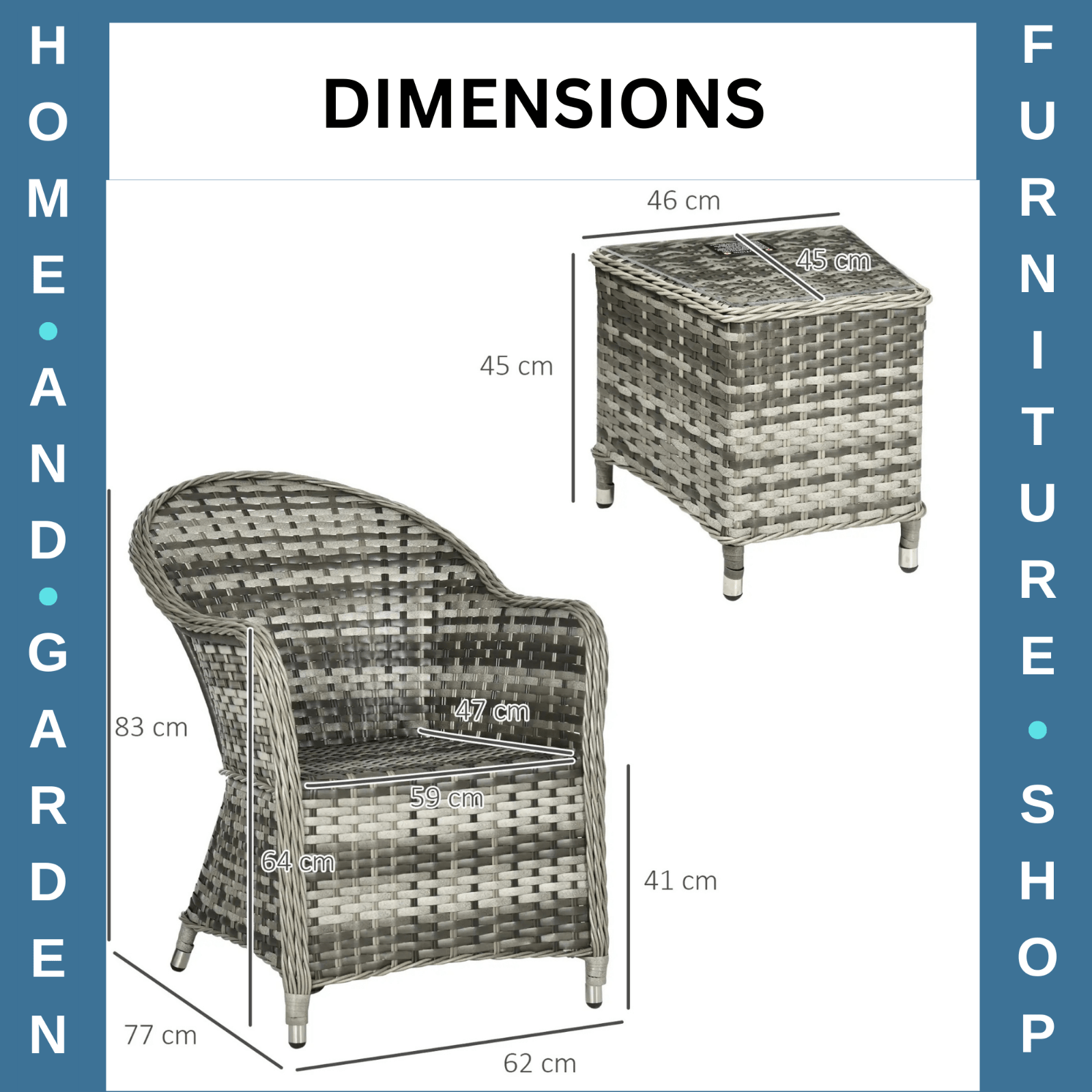 3 Piece Rattan Bistro Set Garden Balcony Furniture Cushions & Glass Top Table - Home and Garden Furniture Shop - #rustic - furniture#
