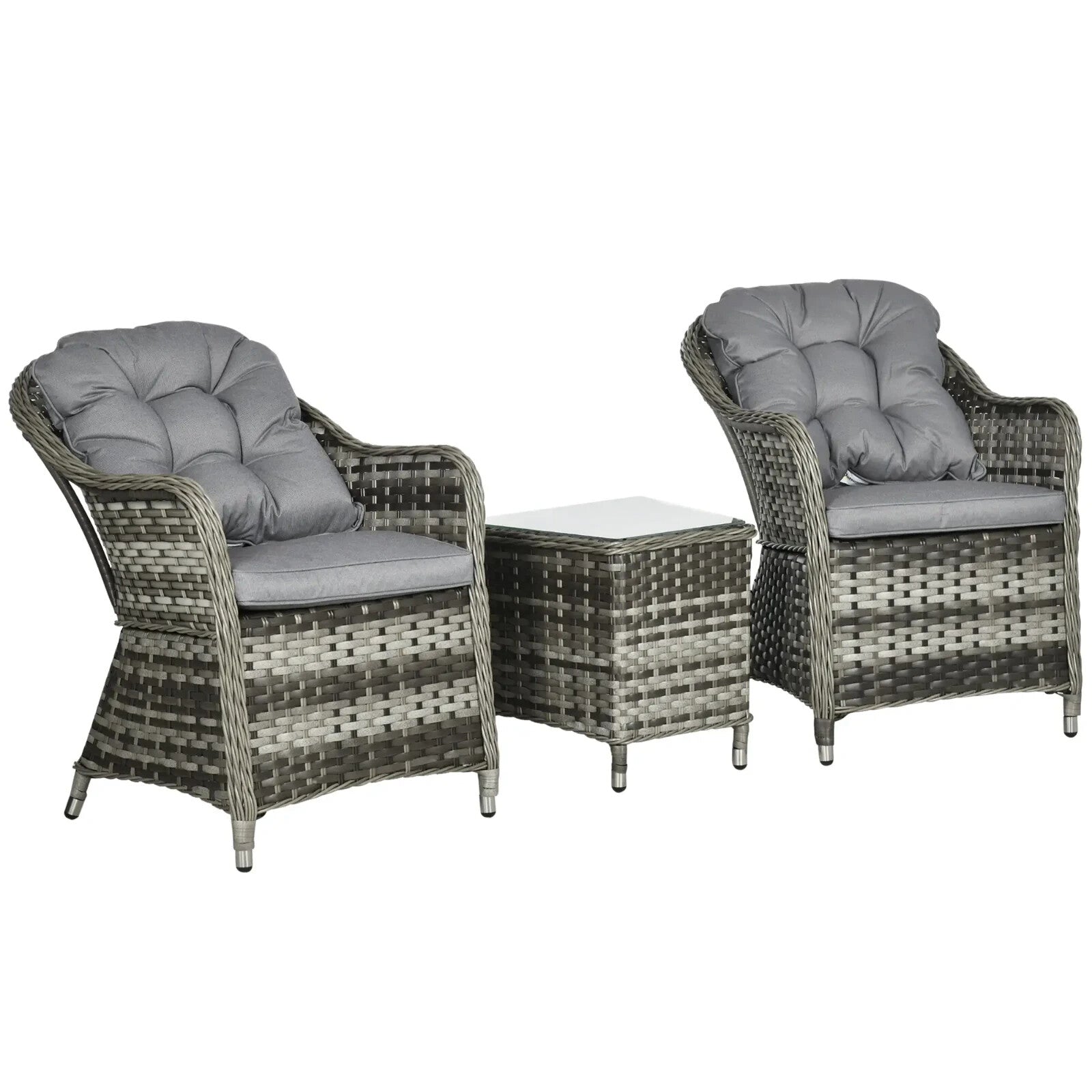 3 Piece Rattan Bistro Set Garden Balcony Furniture Cushions & Glass Top Table - Home and Garden Furniture Shop - rustic - furniture